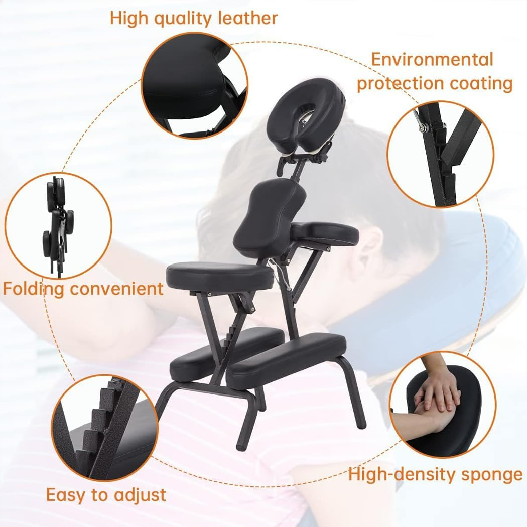 PORIYA Foldable Massage Chair Table Aluminium Portable Chair Beauty Therapy Tattoo Waxi 250Kg Capacity, Adjustable Headrest Chest Pad with Carry Bag, Black image number 3