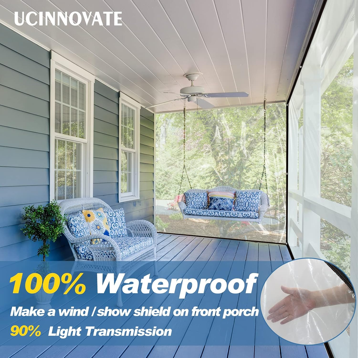 UCINNOVATE Clear Tarp 10X10 FT Waterproof Tarp Cover with Grommets Every 20 Inches, Heavy Duty Clear Plastic Sheeting Tarp for Patio Greenhouse Deck Porch Enclosure Chicken Coop Window Winter Blocking image number 2