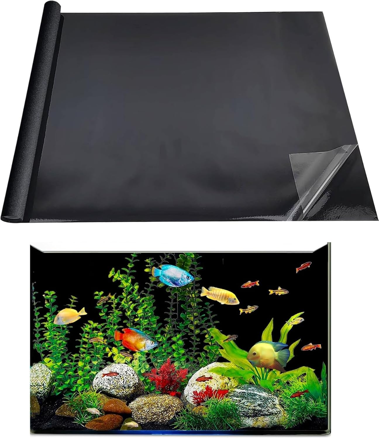 Liyquint Aquarium Wallpaper ，Static Cling Black Backdrop Sticker ， Vibrant Aquarium Poster Background for Fish Tank ，For Aquarium Decoration and Fish (Black) image number 6