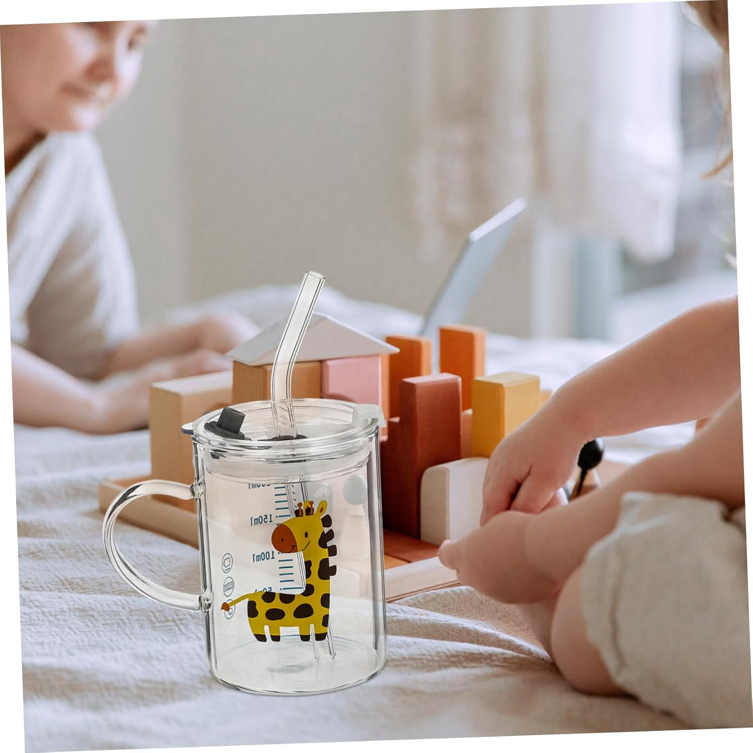 COOLHIYA Creative Cartoon Deer Drinking Mug with Kids Water Cup Glass Milk Cup for Toddlers Ideal for Juice and Milk Fun and Functional Design with Lid image number 6