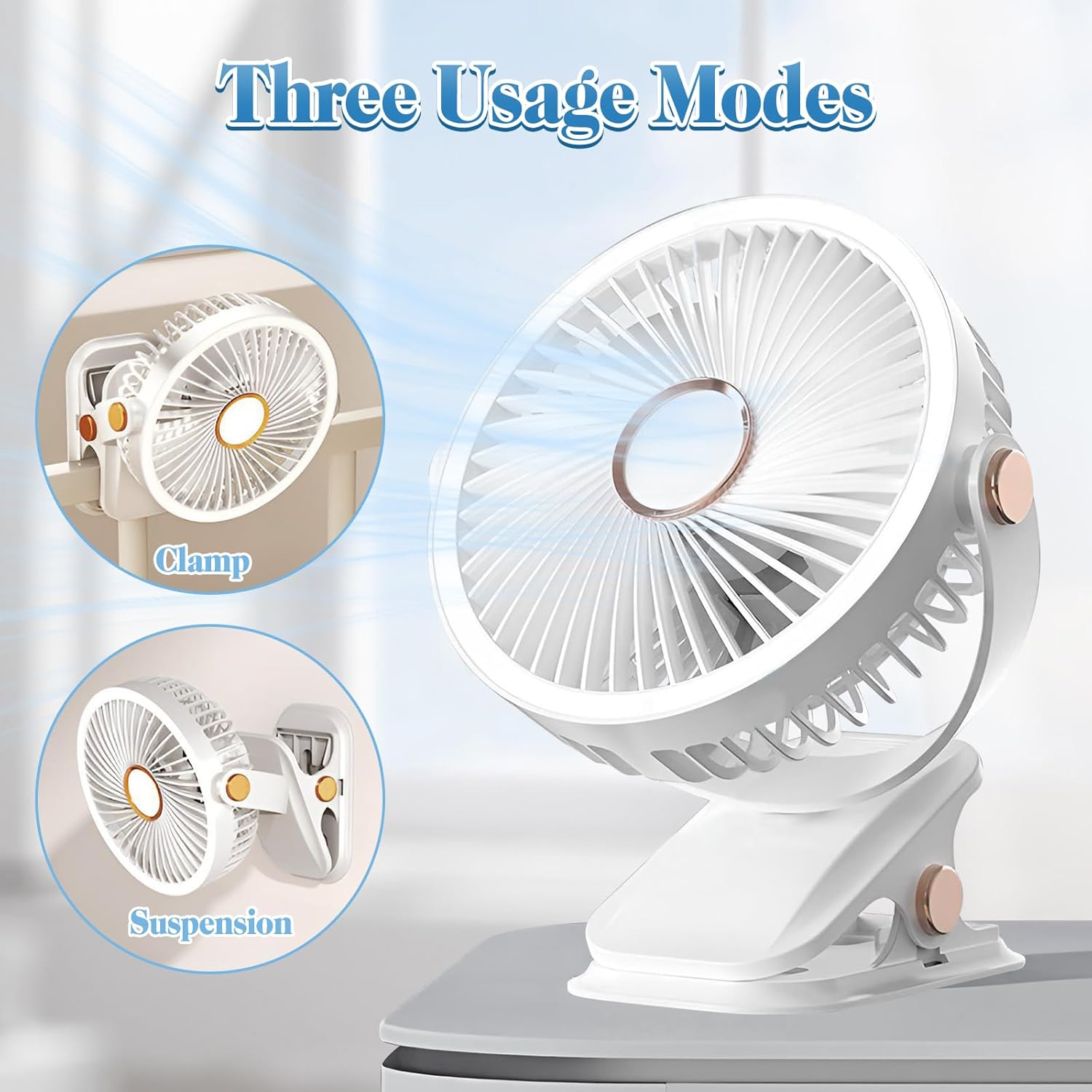 6 Inch USB Desk Fan with Sturdy Clip, 720&deg; Wide-Angle Rotating, 3 Speeds, 1200Mah Strong Wind Desktop Fan Suitable for Home, Office, Bedroom, Outdoor image number 6