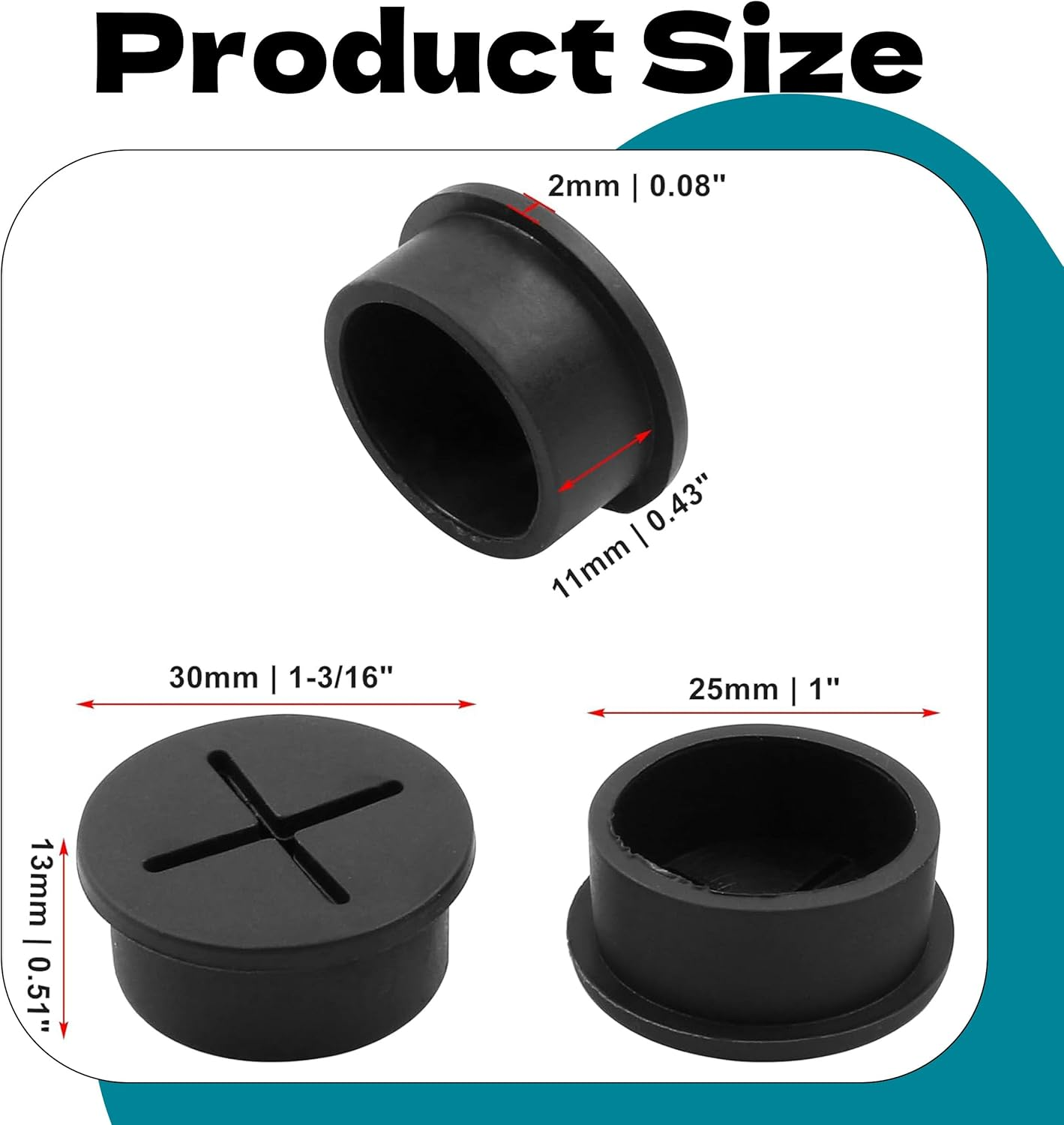 Zhooooonglf 12Pcs 1Inch/25Mm Cable Cord Grommet Rubber Desk Grommet, Cord Hole Cover Cable Pass through Grommet, Flexible Cable Management （White+Black