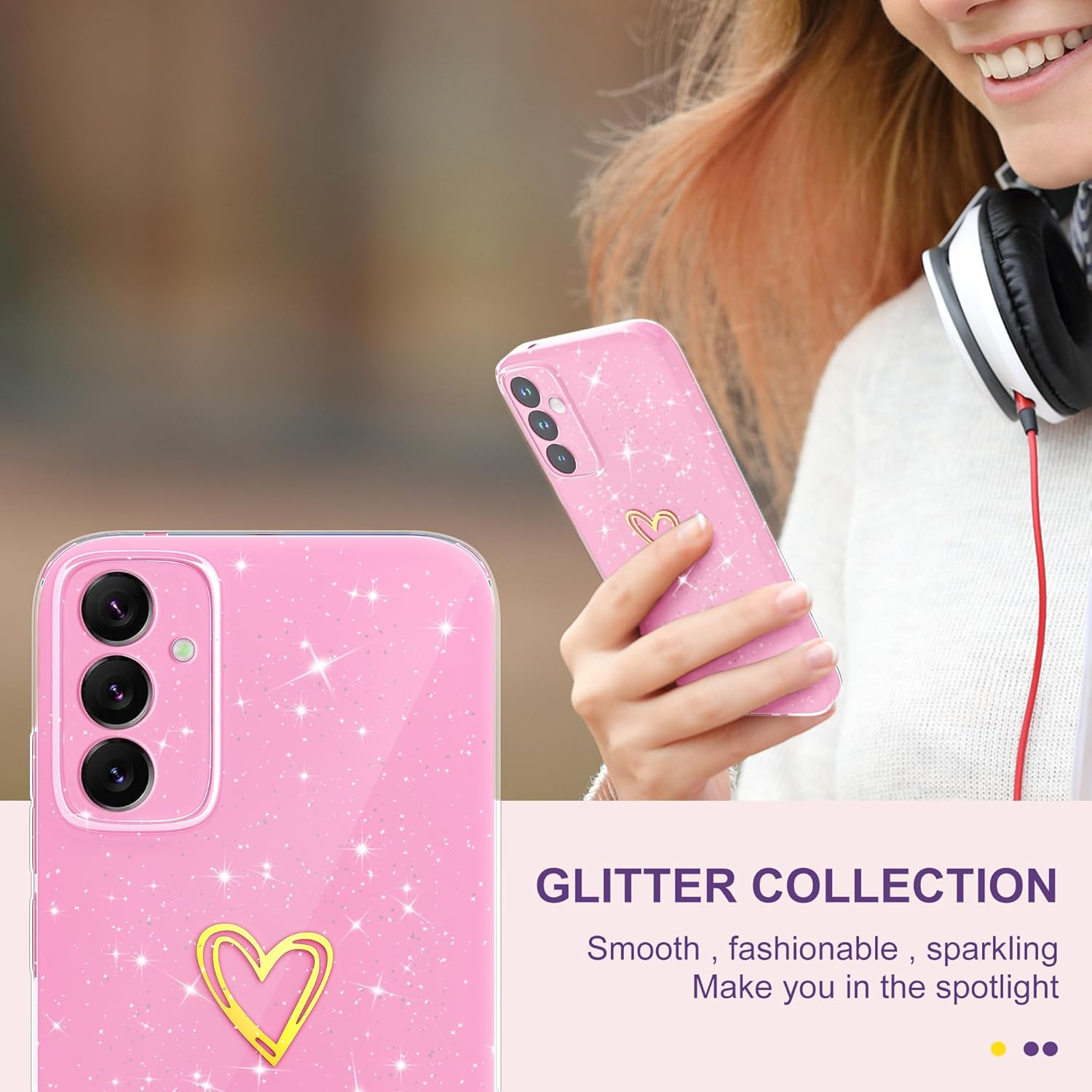 Mobile Phone Case for Samsung Galaxy A05S Case Glitter Heart Love Silicone TPU Shockproof Protective Bumper Case Cover Shiny Ultra Thin Scratch-Resistant Protective Case for Samsung A05S, Pink - Black image number 5