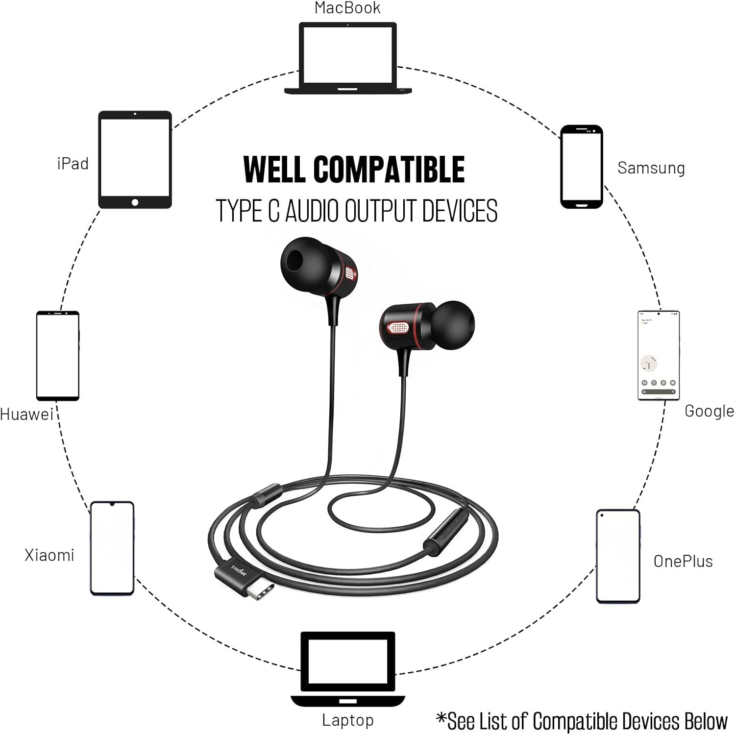 USB C Headphones, USB Type-C Wired Earphones In-Ear Earbuds Headset with Mic and Volume Control Compatible with Ipad Pro, Samsung Galaxy S22 S21 Ultra S20 S20 FE, Google Pixel Xiaomi Huawei Oneplus image number 2