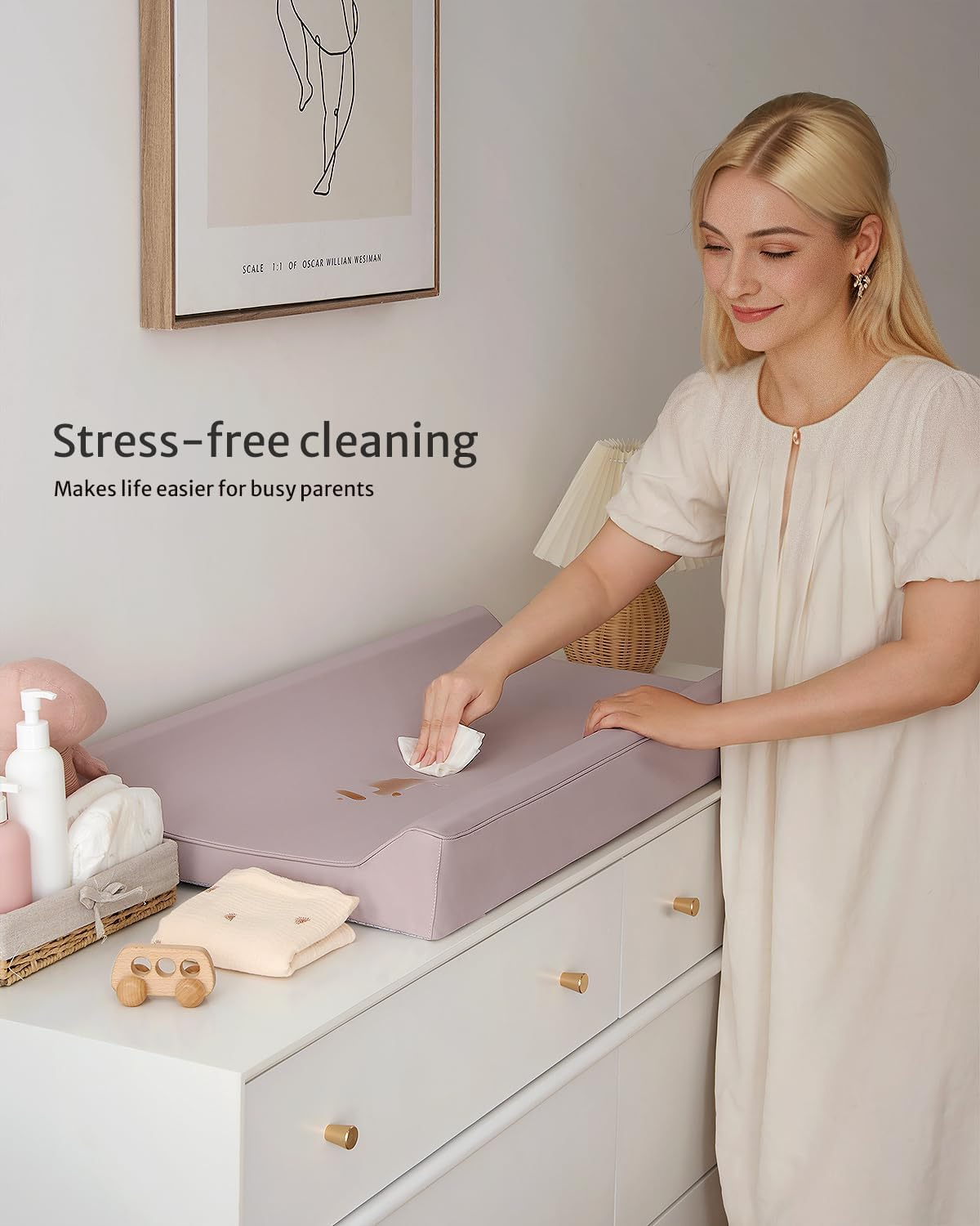 Yunking Vegan Leather Baby Changing Pad with Waterproof & Wipe-Clean PU Cover, Standard Size Cozy Baby Changing Table Pads for Dressers/Tables, Taupe image number 1