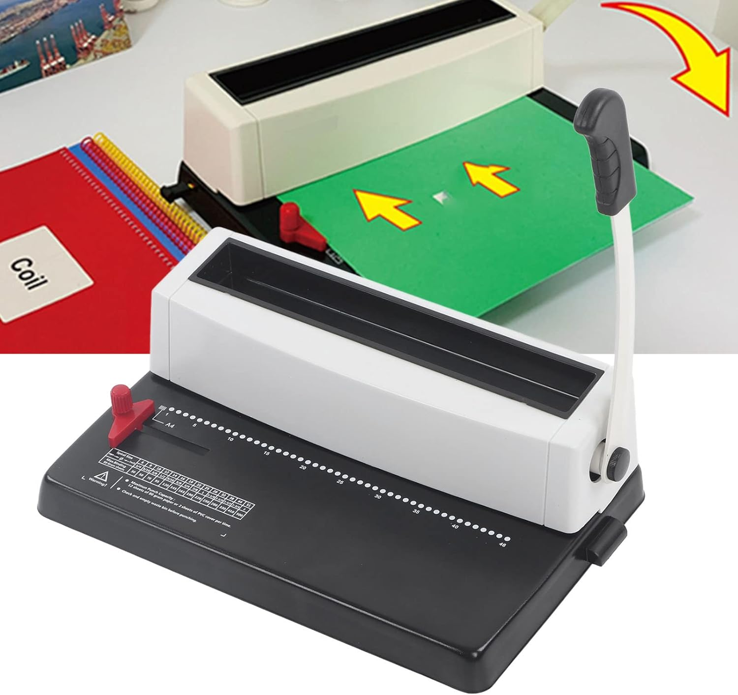 Coil Spiral Binding Machine, Humanized Handle, 12 Sheet Punch Capacity, Adjustable Margin A4 A5 Letter Size Suitable for Letter Size, A4, A5 image number 5