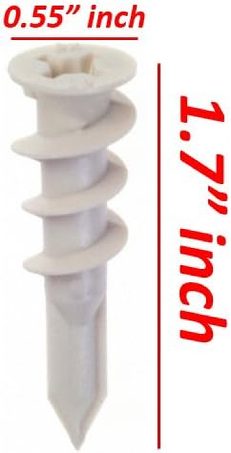 Wideskall Self Drilling Drywall Nylon Anchors Fit #8 - #10 Fastener Screws, White image number 1