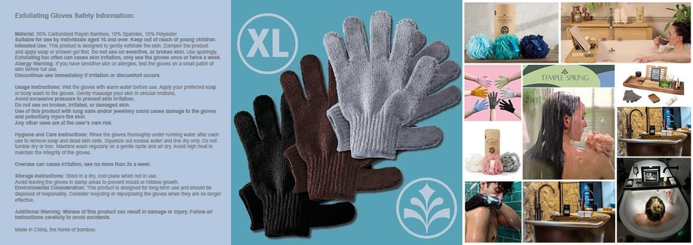 Exfoliating Wash Gloves, Bamboo Exfoliator Mitt, Bath/Shower Scrub, Body Exfoliation Hand Mitten, Beauty Scrubs/Loofah, Ingrown Hair/Dead Skin Remover, Scratching Eco Microfibre, Natural, (Sage Green) image number 1