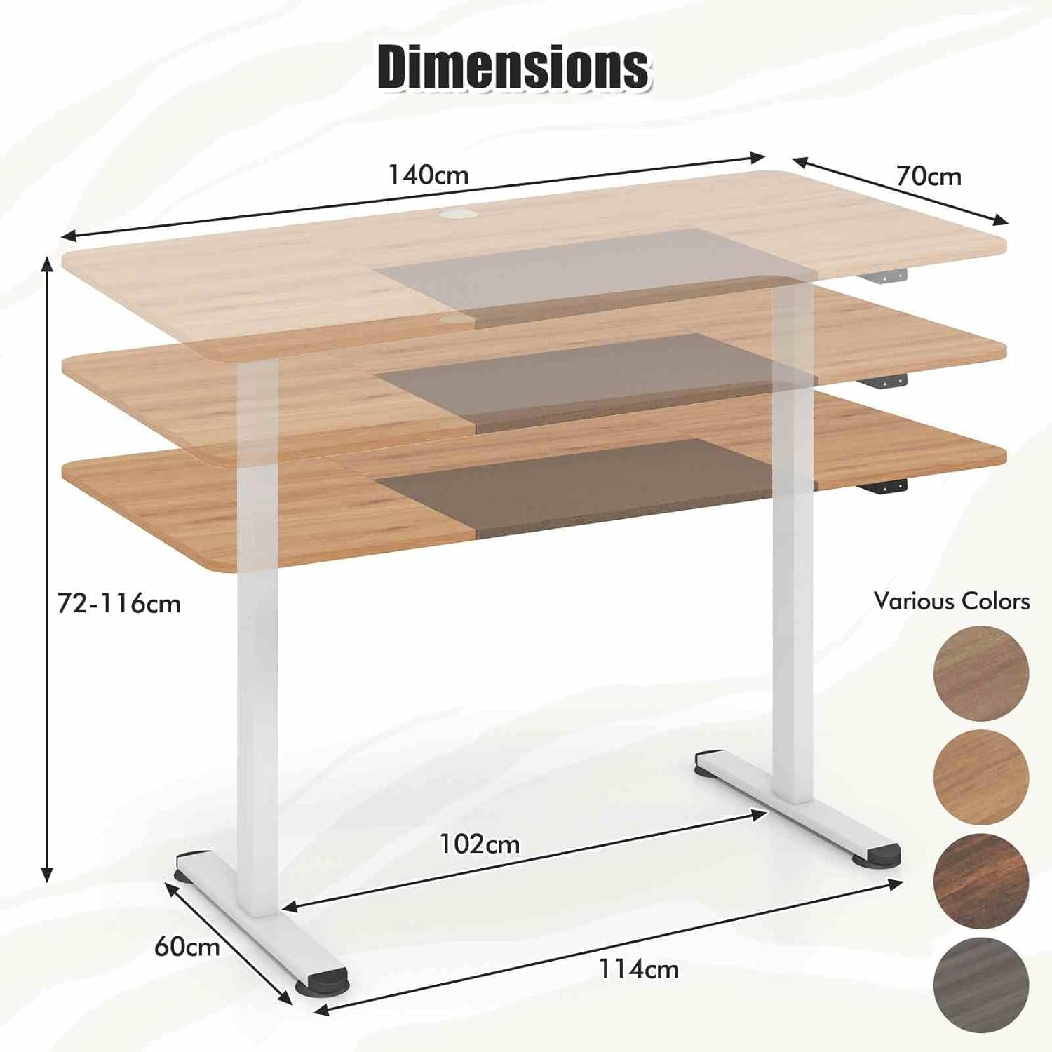 Costway 140 X 70Cm Electric Standing Desk, Height Adjustable Sit Stand Desk with Cable Management Hole, Anti-Collision Technology, Computer Workstation for Home Office (Natural)