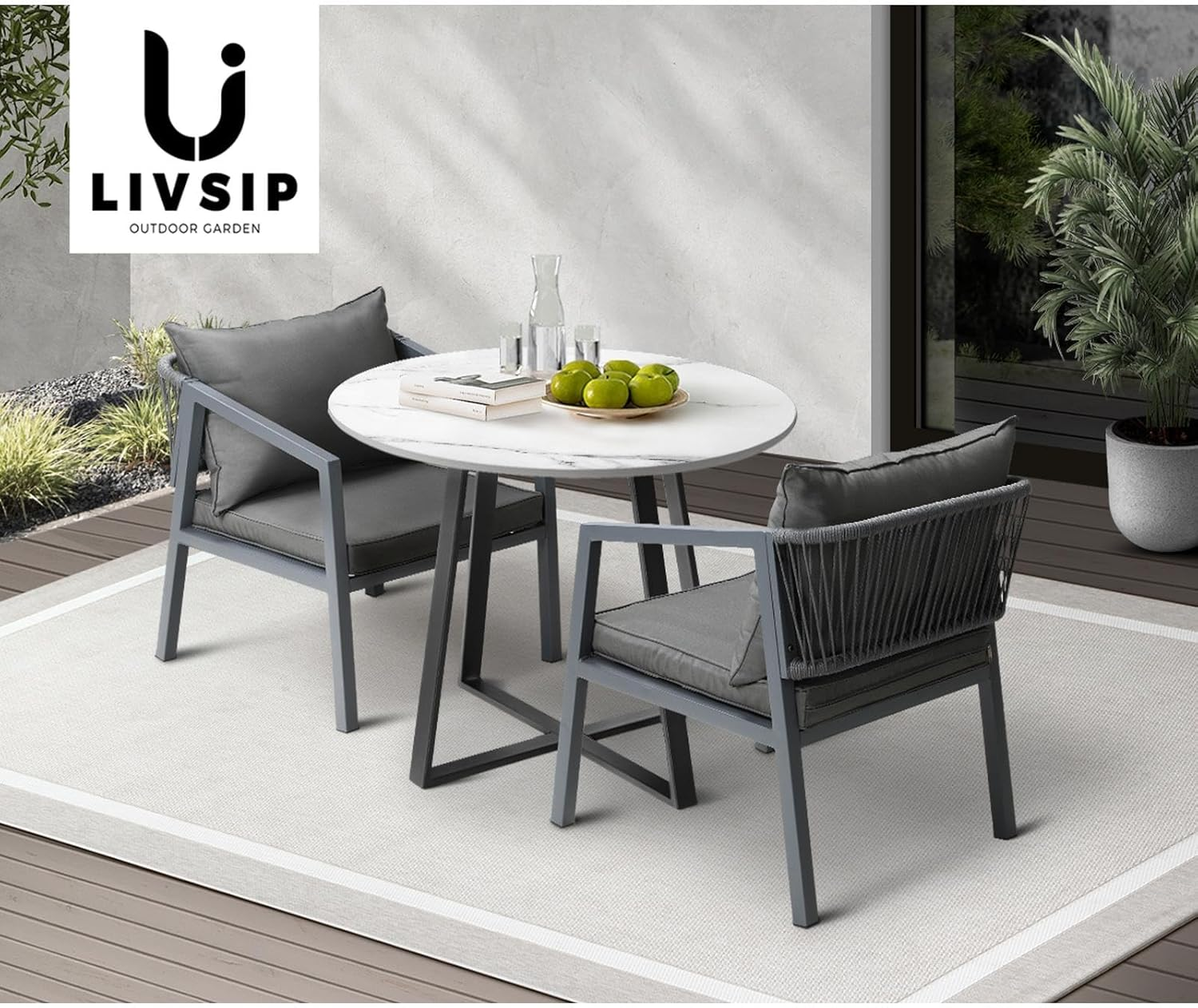Livsip Outdoor Table with Steel Frame Outdoor Furniture Patio Garden Table Black and White image number 4