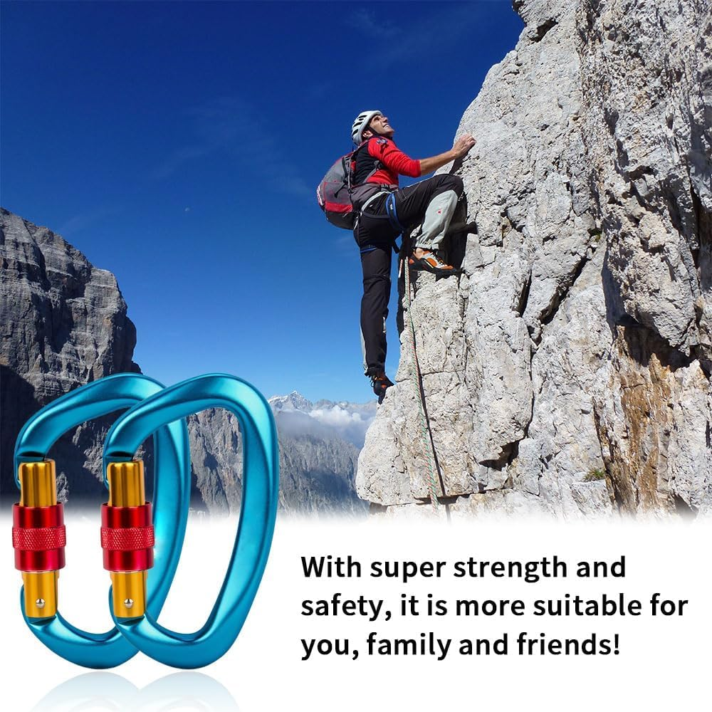 2 Pack D Shape Climbing Carabiner, Heavy Duty Carabiner Connector with 25KN (5623Lbs) for Camping, Mountaineer, Hammock, Outdoor Equipment & Large Animal Leash image number 6