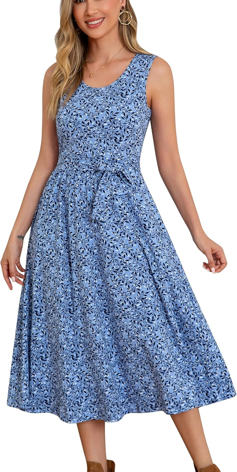 Women'S Nursing Dresses Breastfeeding Comfortable Cotton Midi Breastfeeding Dress with Pockets