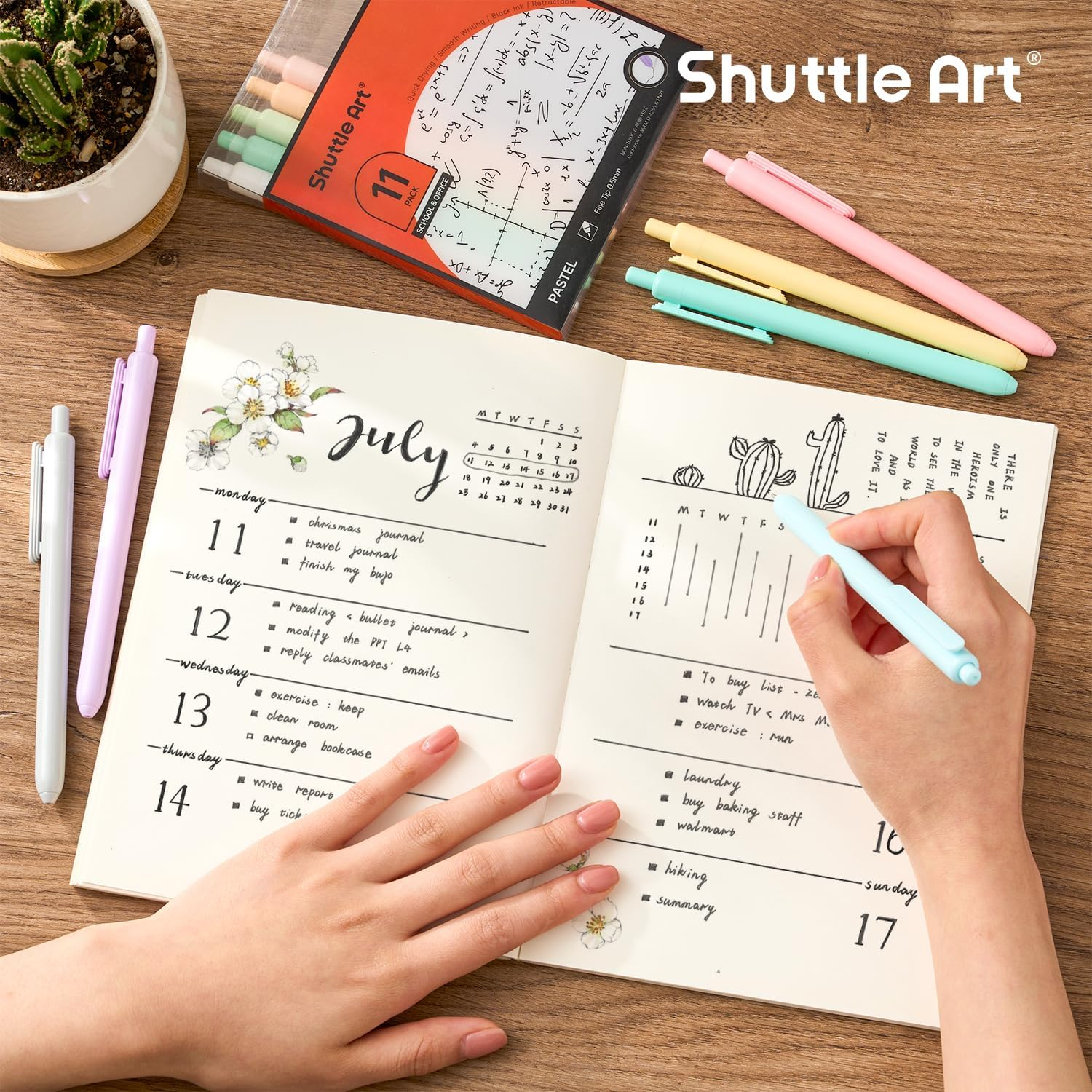 Shuttle Art Retractable Gel Ink Pens, 11 Pack Black Ink Pens, Cute Pens 0.5Mm Fine Point for Writing Journaling Taking Notes School Office Home image number 6