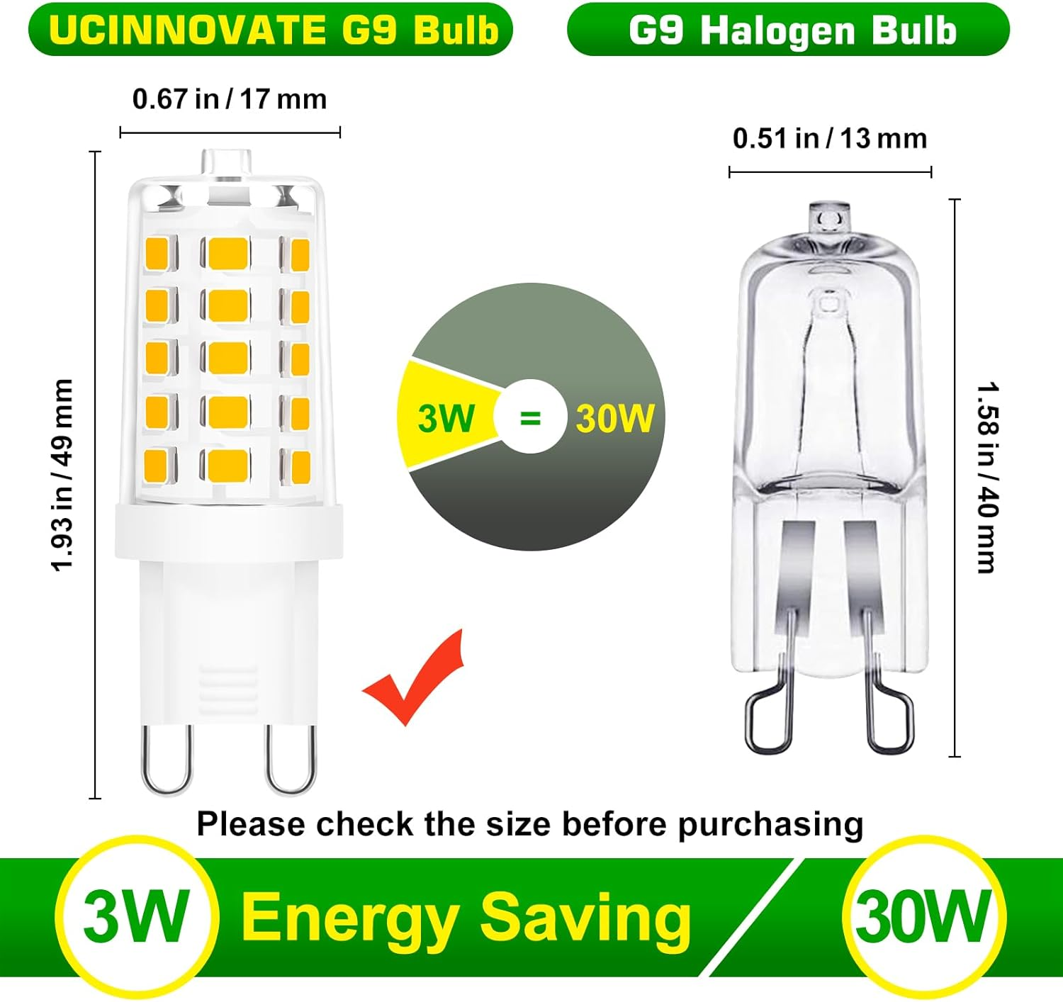 UCINNOVATE 10 X G9 LED Light Bulbs, Warm White 3000K, 3W Equivalent to 35W G9 Halogen Bulbs, Non-Dimmable 230V for Living Room Bedroom Ceiling Light Home Indoor Decoration image number 6