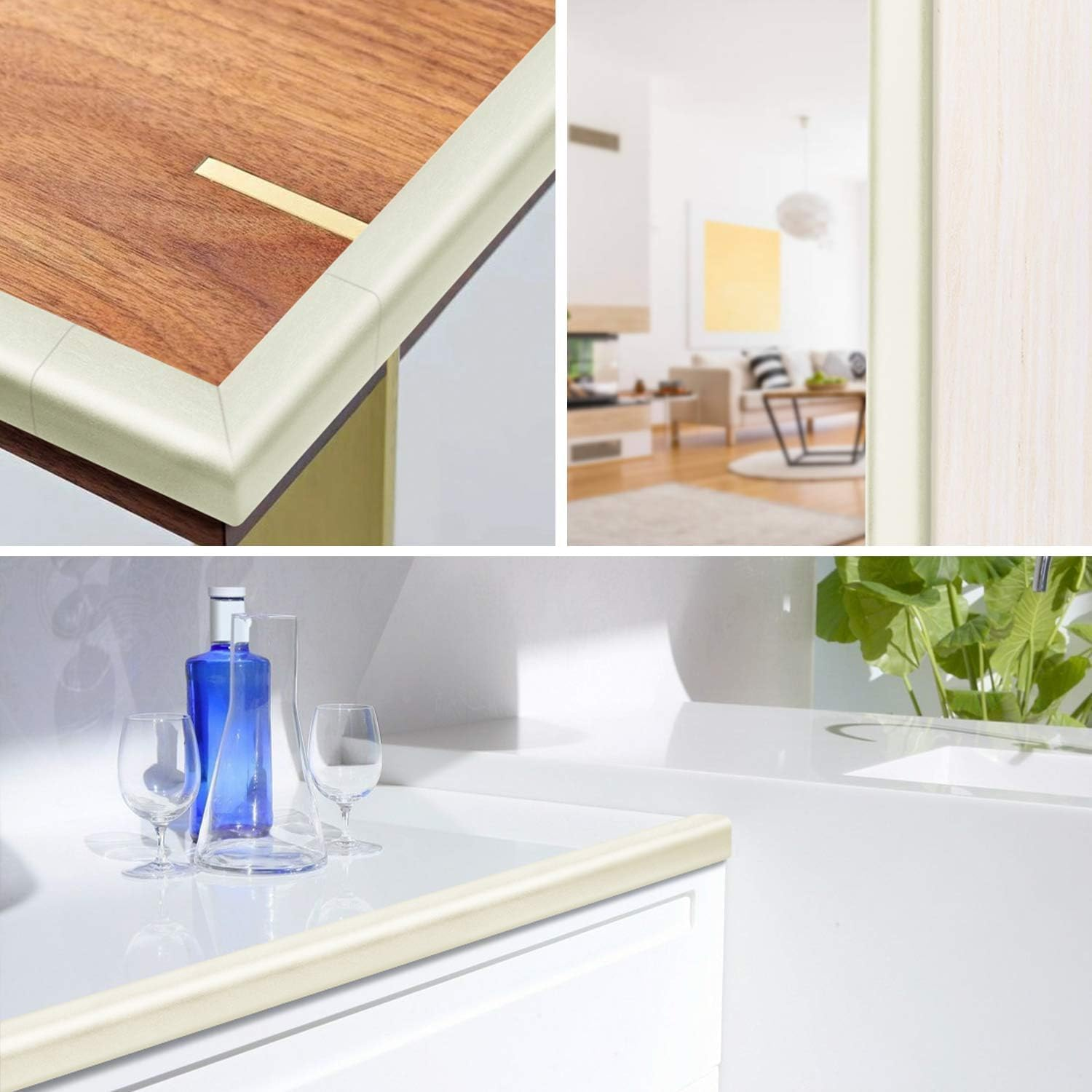 22.3FT Baby Proofing Edge Corner Guards, Safety Furniture Bumper Rubber Foam with Double-Sided Tape, Cushion Table Edge Corner Protector Safe for Fireplace Stair Table Cabinet Countertop (Beige White) image number 2