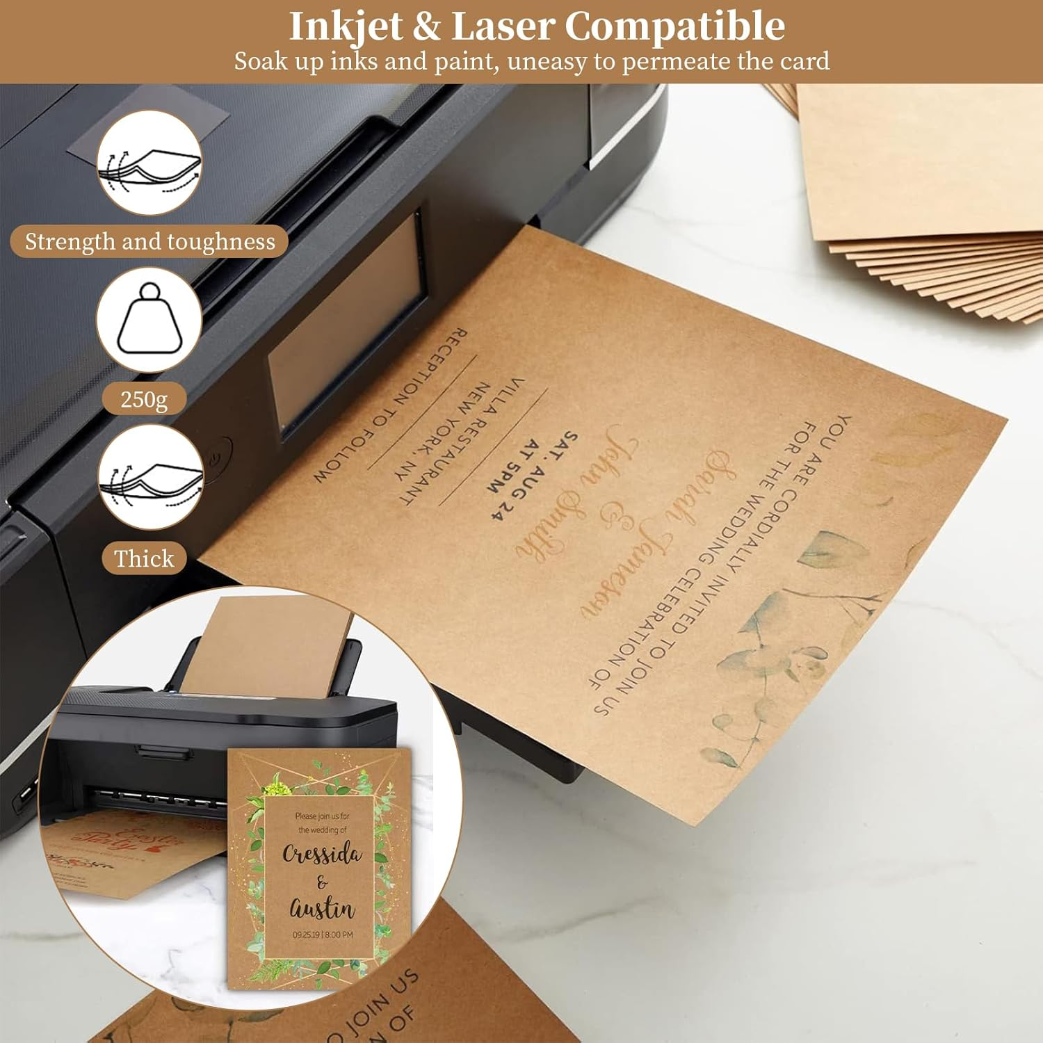 Kraft Cardstocks, A4 Art Cover Paper for DIY Project Crafts Cardstock Paper, Thick 250Gsm Cardstock for Printing Drawing Invitation Making, Cardstock Compatible with Laser & Inkjet Printer (30 Sheets) image number 5