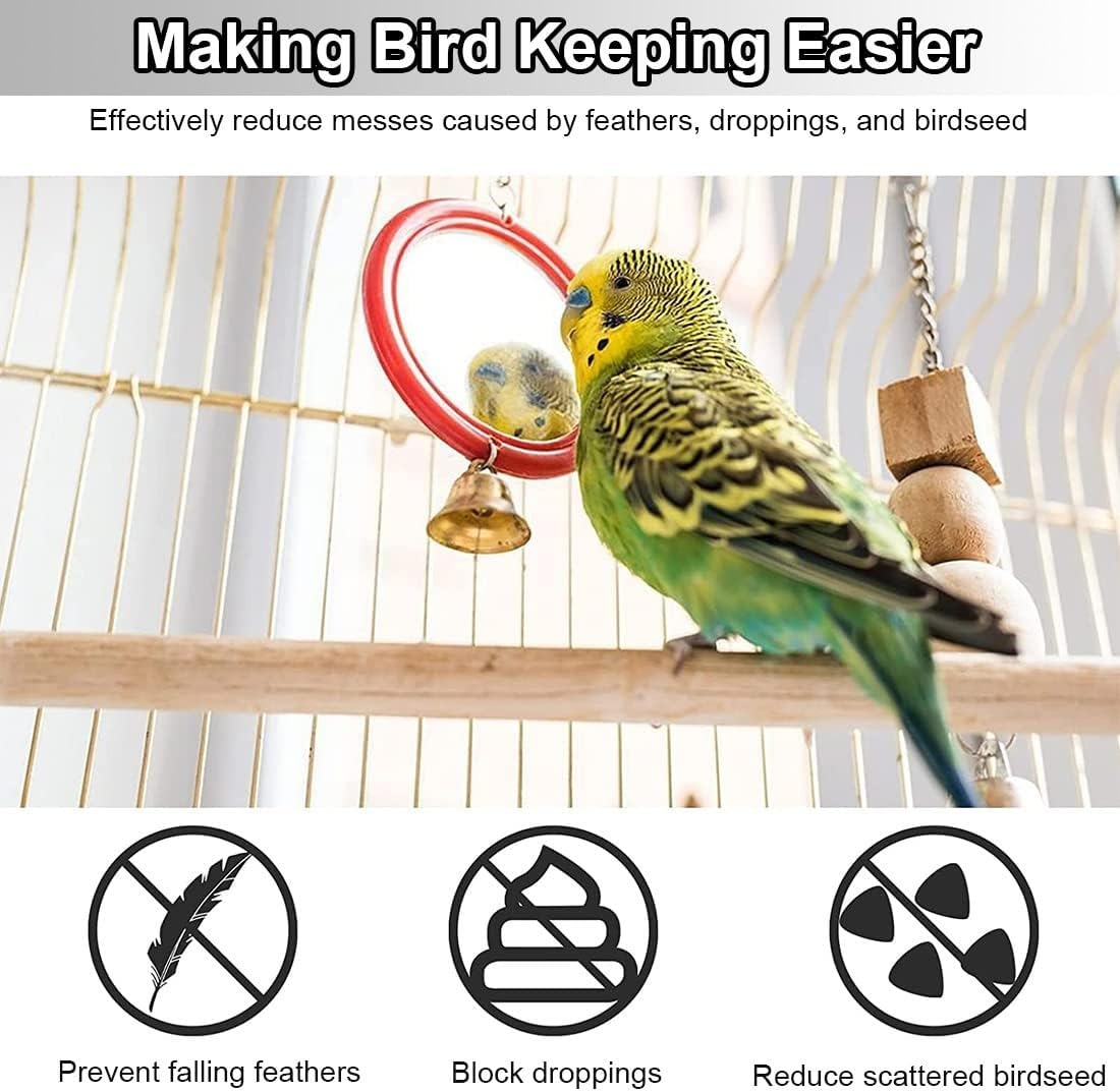 PLABBDPL Adjustable Bird Cage Cover, Extra Large Bird Cage Seed Catcher, Parrots Drawstring Bird Food Small Animals Net, Cover Skirt Guard for round Square Cages, 2 Pieces, Black image number 5