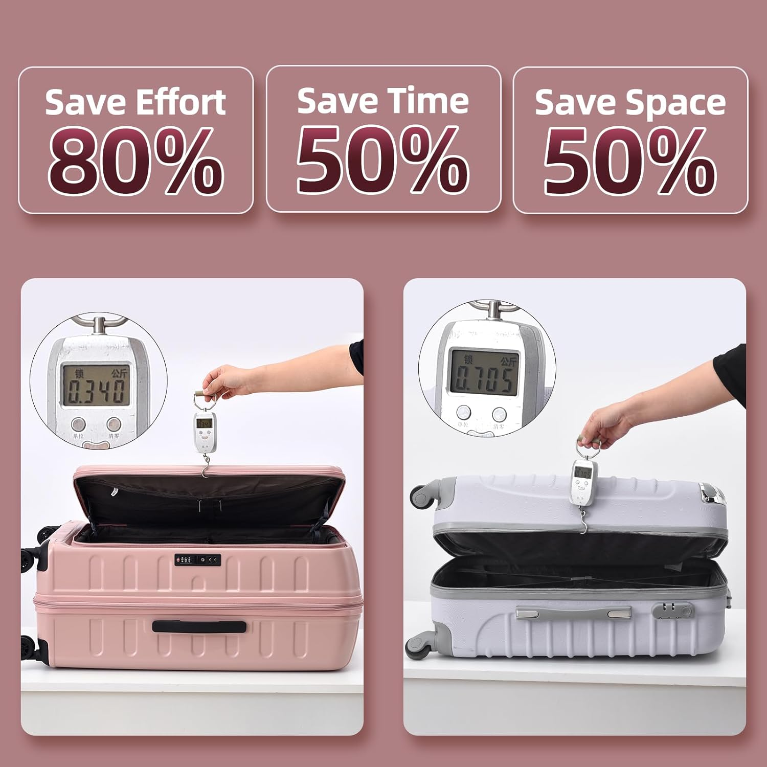 Kaleenie 29 Inch Luggage with Expansion & Side Opening Design, 50 * 31(35)*76Cm, 117L~133L Ligthweight ABS+PC Hardshell Checked Suitcase, TSA Lock & YKK Zipper with HINOMOTO 360&deg; Wheels, Pink, Pink, image number 4