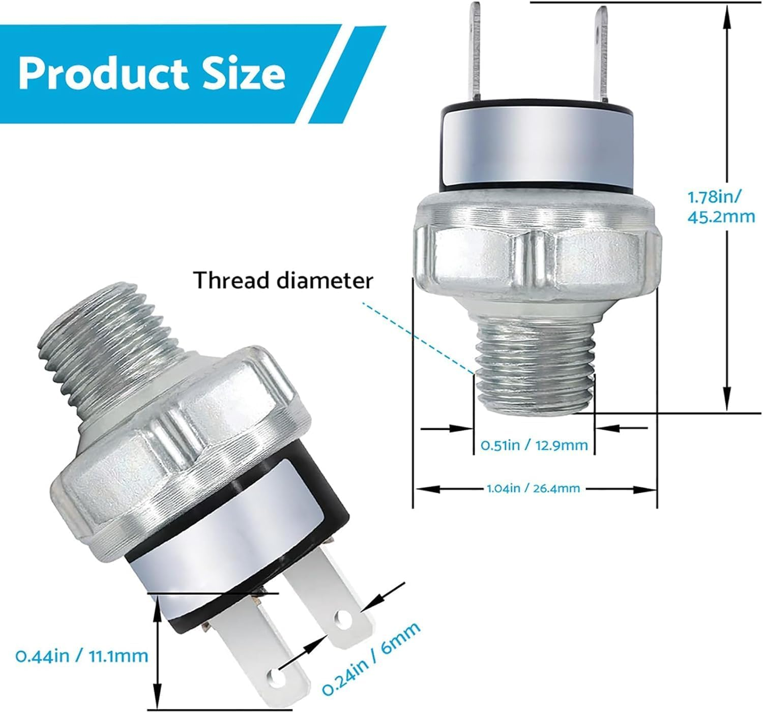 Air Compressor Pressure Switch 90-120 PSI Pressure Switch 1/8" NPT 1/4" NPT Pressure Switch for Air Compressor (1/4" NPT)