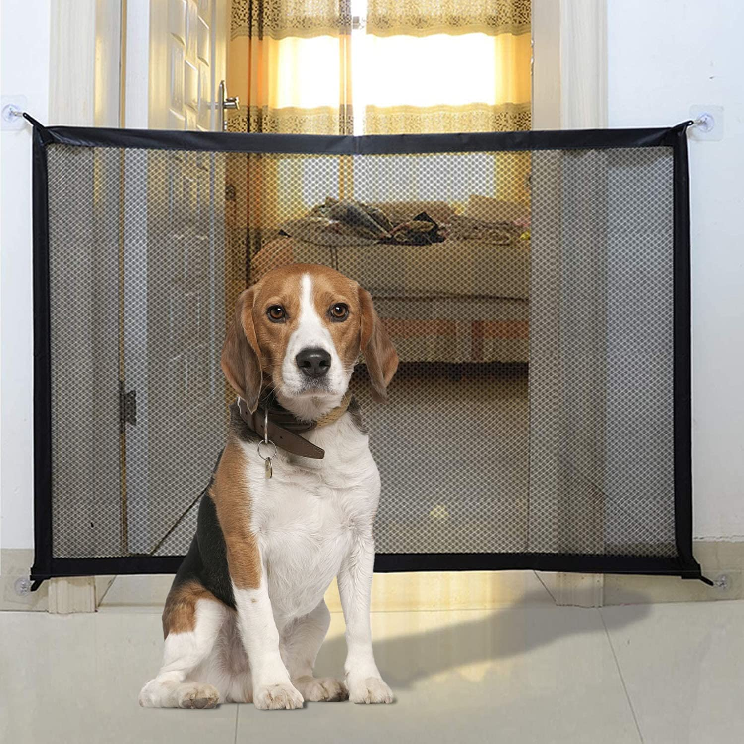 Magic Gate for Dogs, Dog Gate, Pet Safety Gate, Portable Folding Mesh Magic Gate, Portable Folding Stair Gates for Baby, Net Safe Guard Isolation, Baby Safety Fence, Safety Fence for Hall Doorway