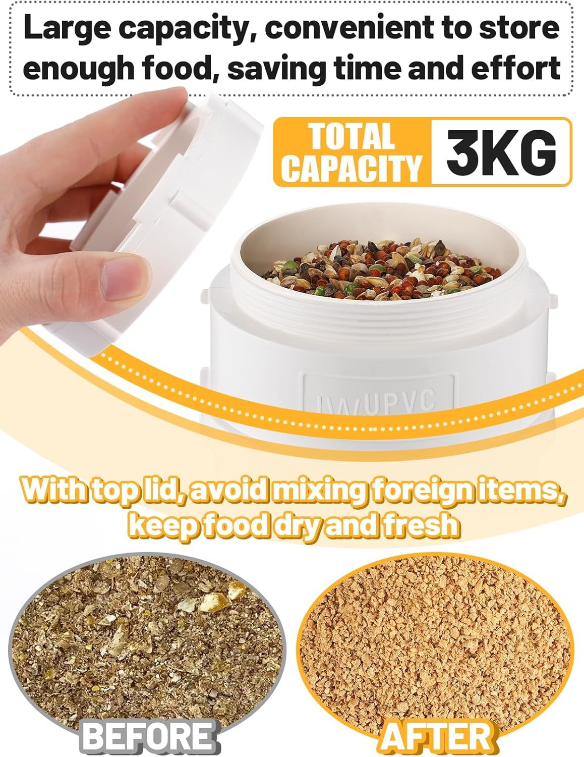 MEWTOGO Automatic Chicken Feeder No Waste - 6.6 Pounds Capacity Heavy Duty PVC Pipe Chicken Coop Feeder, Poultry Gravity Feed Port Used in Chicken Coop for Chicken Long Feeding - White-2 Set image number 4