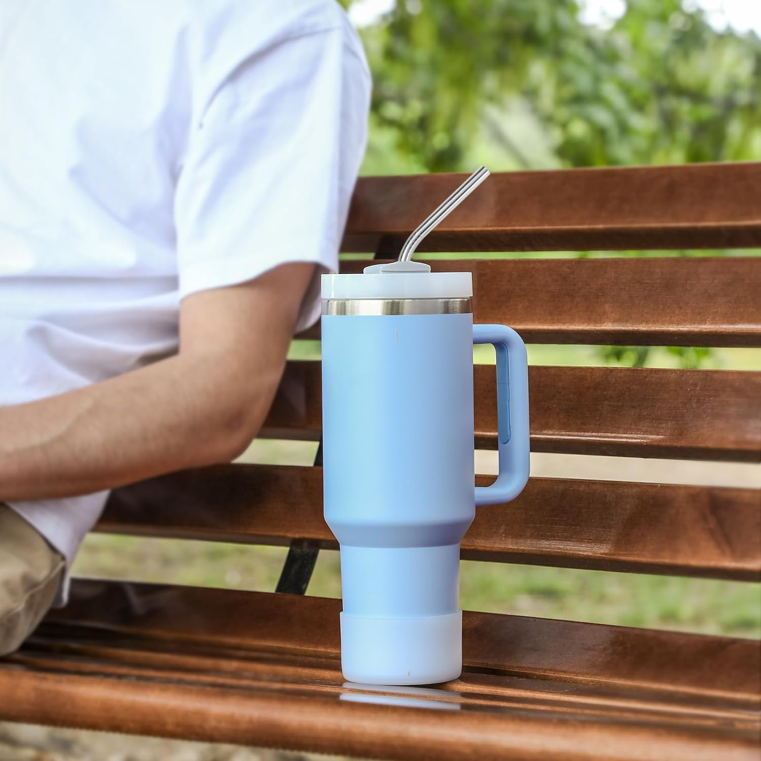 VITEVER 4 Pack Stainless Steel Straw Replacement 40 Oz for Stanley Adventure Travel Tumbler, 12In Reusable Straws with Cleaning Brush Compatible with Stanley Tumbler Cup Accessories image number 2