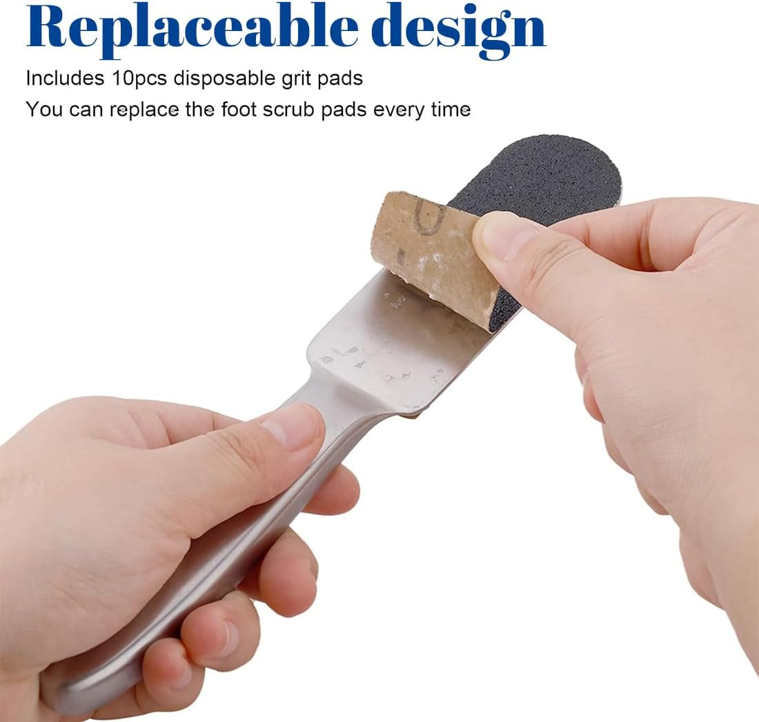 JEYORZY Foot File, 1 X Stainless Steel Callus Remover Double-Sided and 20 Replacement Sandpaper, for Hardened or Dry Skin, Callus File, Foot Care, Callus Remover for Hand and Foot image number 2