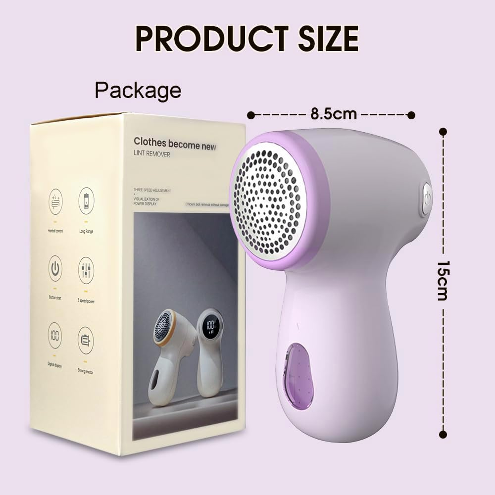 Sonicefit Fabric Shaver Lint Remover, Rechargeable Sweater Defuzzer with 6-Leaf Blades, 3-Speed Lint Shaver with LED Display, Bobble Remover Debobbler for Clothes Sofa Blanket, Safety Lock (Purple) image number 5