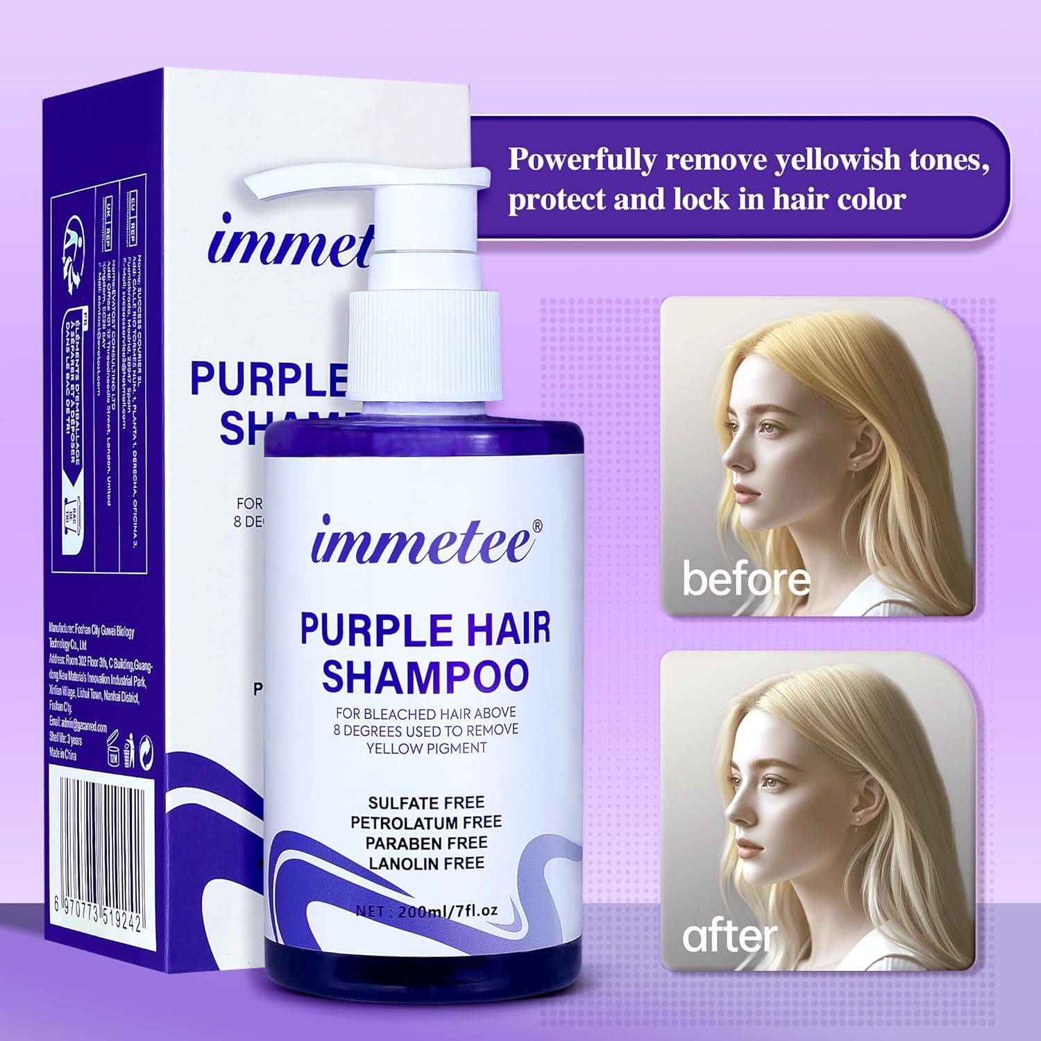 Immetee Purple Shampoo - Achieve Bright Blonde, Professional Purple Toning Shampoo, 200Ml/7Fl. Oz. image number 3