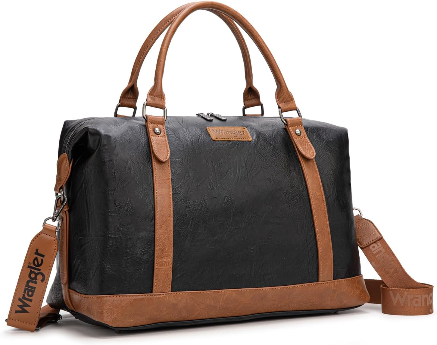 Wrangler Duffle Bag for Travel Large Weekender Bags for Women Waterproof Carry on Overnight Bag, Black, Large, Minimalist