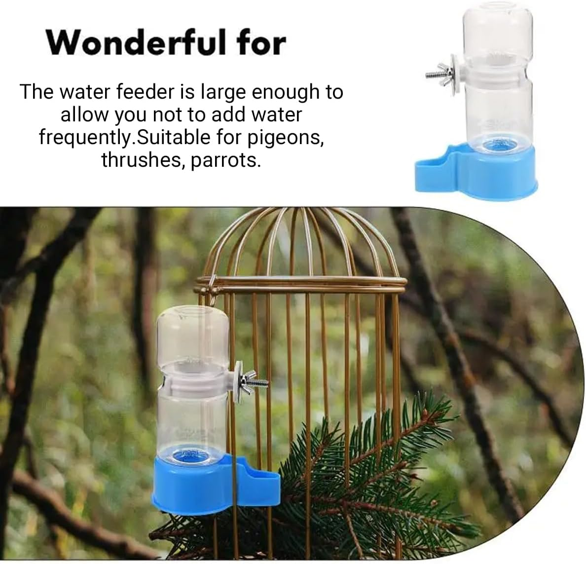 Automatic Bird Water Feeder for Parrots, Pigeons, and Small Birds, 140Ml Capacity, Transparent Bottle with Secure Cage Mount, Durable Pet Bird Supplies, Ideal for Birdcage Accessories - Blue image number 3