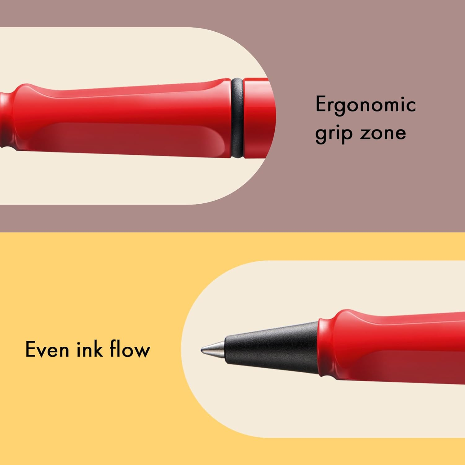 LAMY Safari Red - Rollerball Pen with Ergonomic Grip & Line Width M - for Pleasant Long Writing - Made of Robust ASA Plastic - Including Rollerball Refill LAMY M 63 in Black image number 3