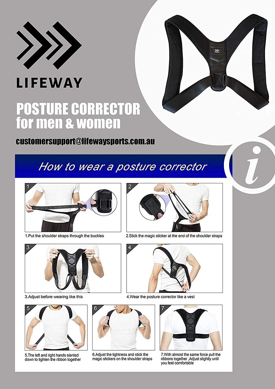 LIFEWAY Posture Corrector for Men & Women - Upper Back Brace for Spine & Clavicle Support - Relives Pain in Neck & Shoulder Caused by Slouching Hunching Kyphosis - Adjustable Comfortable image number 5