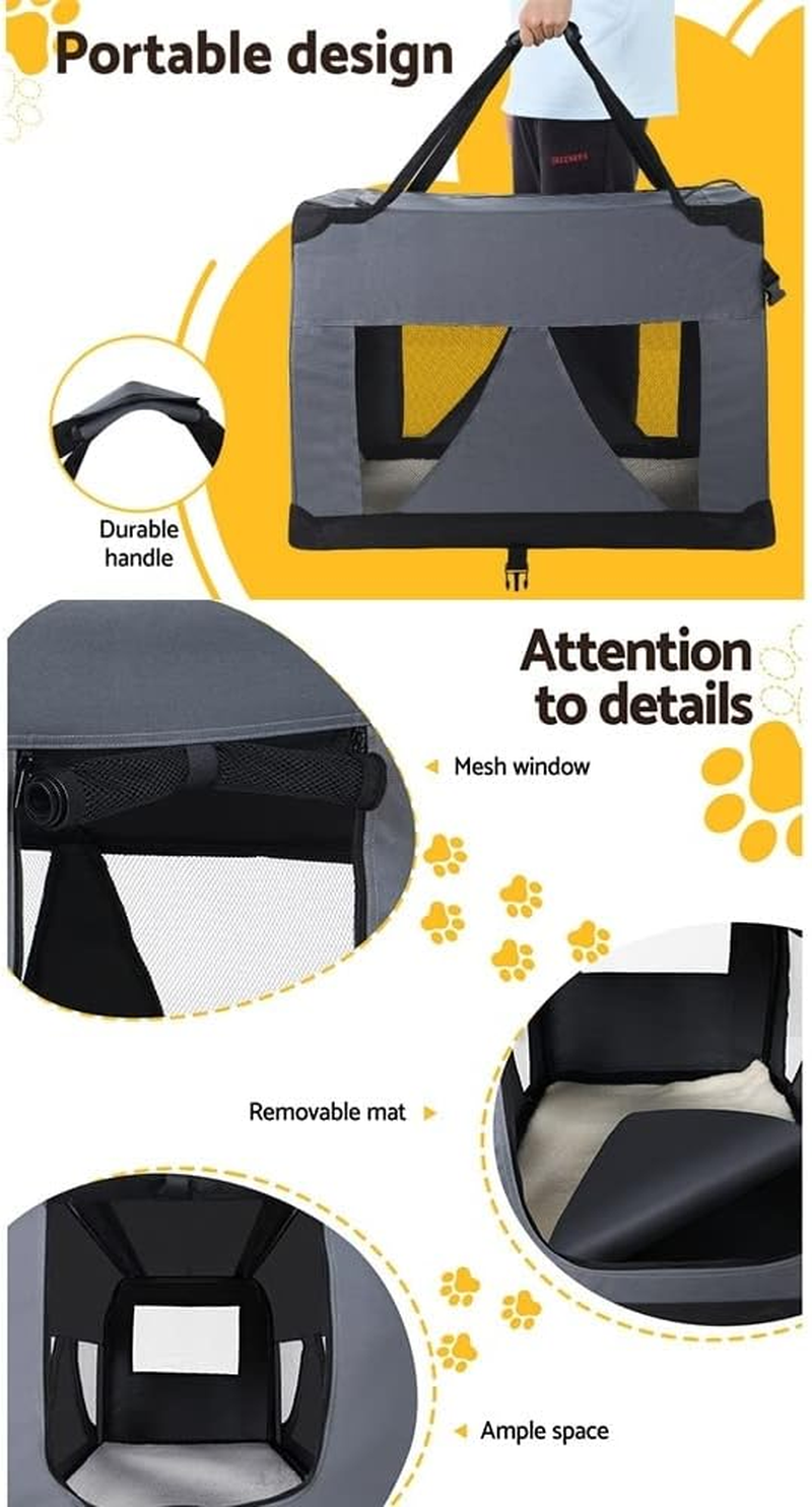 I.Pet Pet Carrier, 121 X 80 X 80Cm 600D Oxford 4XL Dog Crate Cat Carriers Foldable Bag Soft Sided Collapsible Travel Handbag Pets Products, Portable Removable Roof Cover Side Pocket Grey image number 1