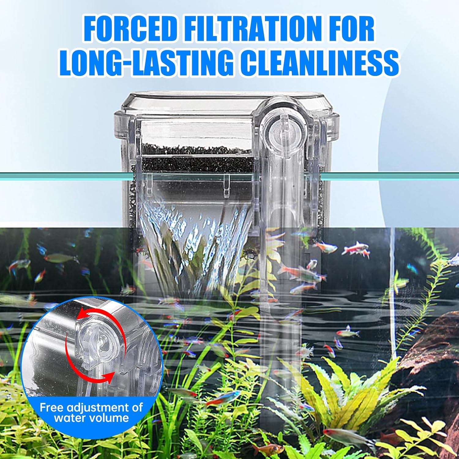 Bouncy Fish Tank Filter, Slim Aquarium Filter for up to 20L Aquariums, Quiet Operation, Energy Efficient 3W, Perfect for Coldwater & Tropical Fish image number 3