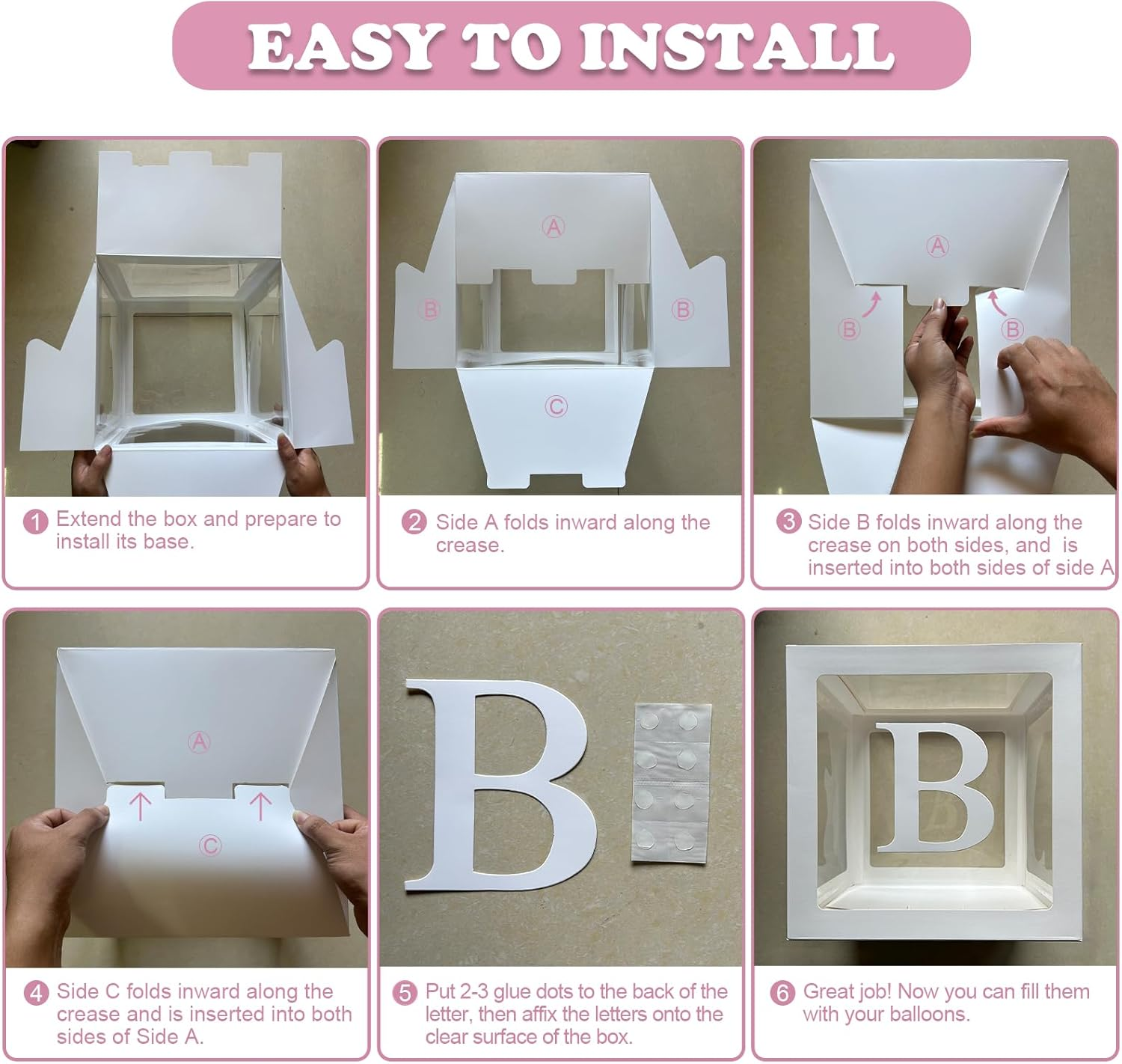 Baby Balloon Boxes with Letters, Set of 4 White Box for Baby Shower, Gender Reveal, Birthday Party Decoration image number 6