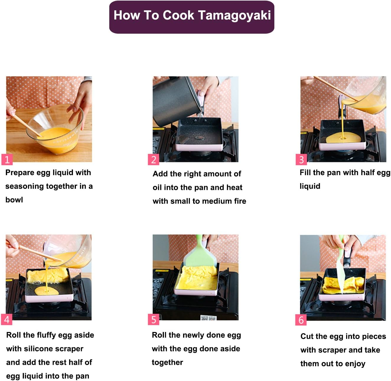 Tamagoyaki Japanese Omelette Pan/Egg Pan - Non-Stick Coating - Rectangle Frying Pan Mini Frying Pan ? Grey image number 4