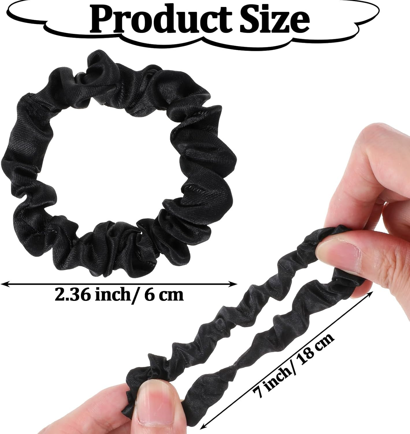 Xinjoduz 6 PCS Silk Hair Ties, Black Soft Silk Scrunchies for Hair Ties No Damage No Crease Skinny Elastic Women Girls Satin Scrunchies for Curly Thin Fine Hair Elastics Ponytail Holder
