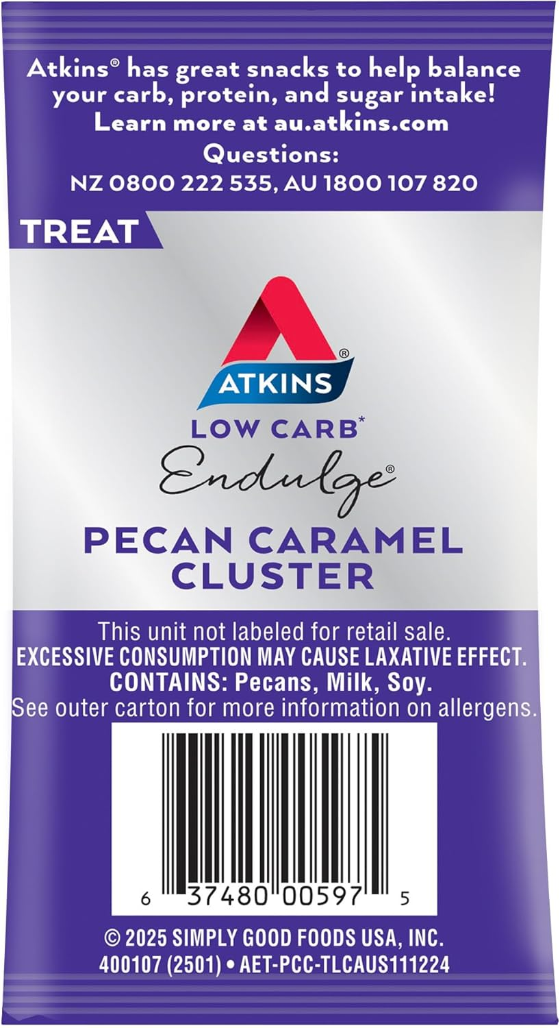 Atkins Pecan Caramel Clusters, Dessert Favourite, High in Fiber, Low Carb, 2G Sugar, 10 Count image number 1