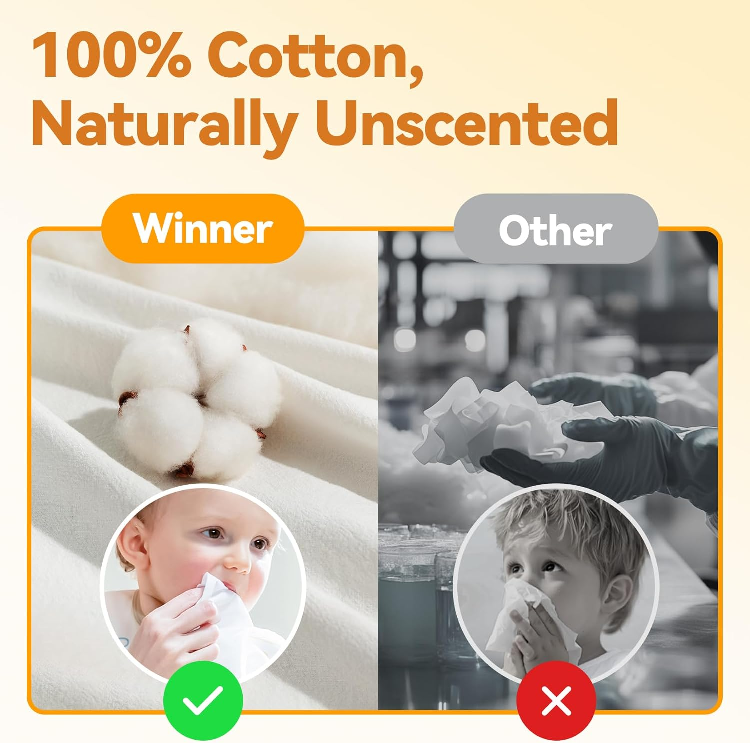 Winner 100% Cotton Dry Wipes, USDA Certified Baby Wipes, 600 Count, Soft & Gentle, Hypoallergenic & Unscented for Baby Sensitive Skin, Use Wet/Dry for Diaper Changes, Meals & Cleanup, Pack of 6 image number 4