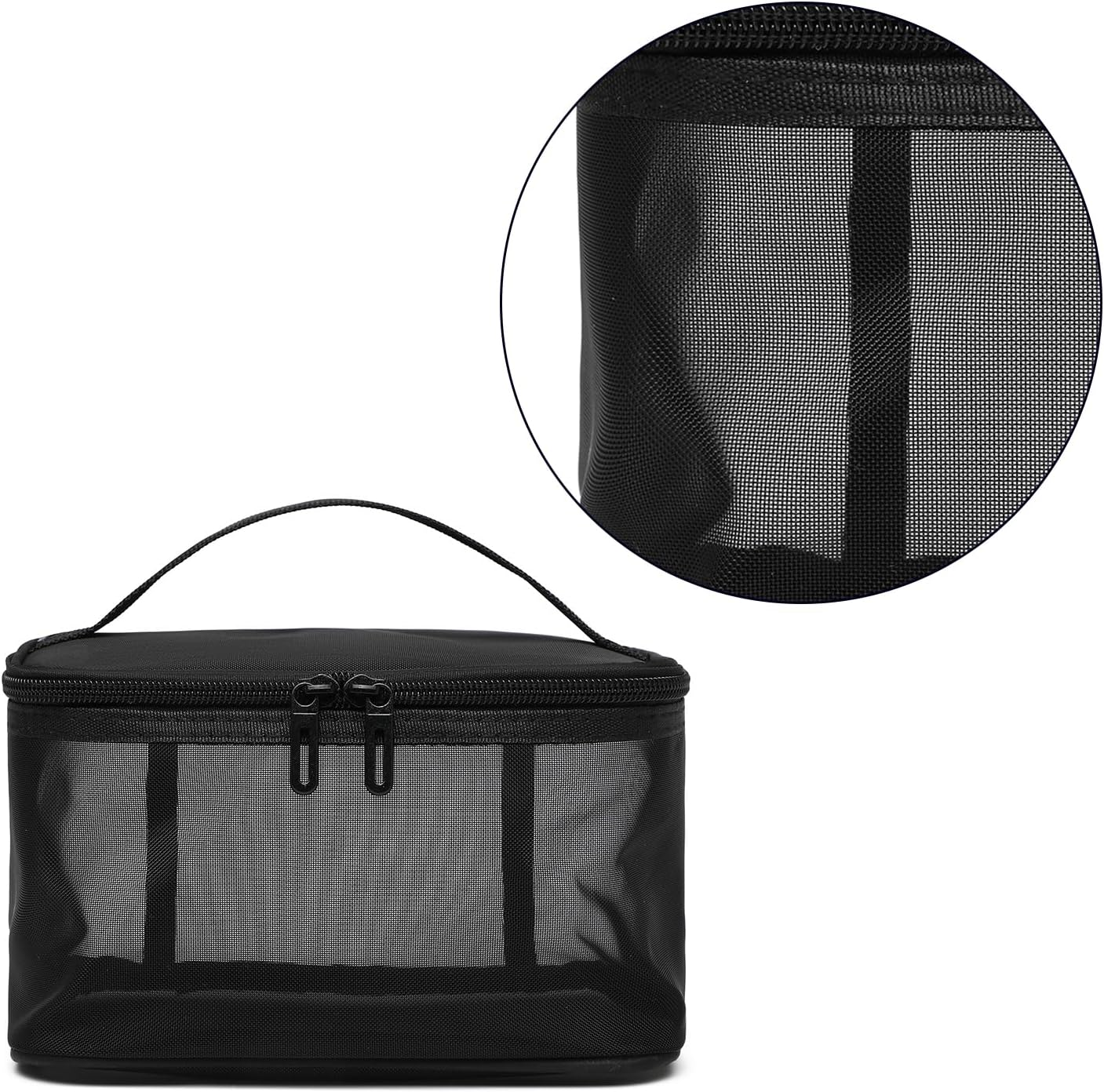 Makeup Bag Nylon Mesh Toiletry Bags Single/Double Layer Cosmetic Brush Organizer Pouch Waterproof Case for Personal Care Makeup Bag, Black, Single Layer