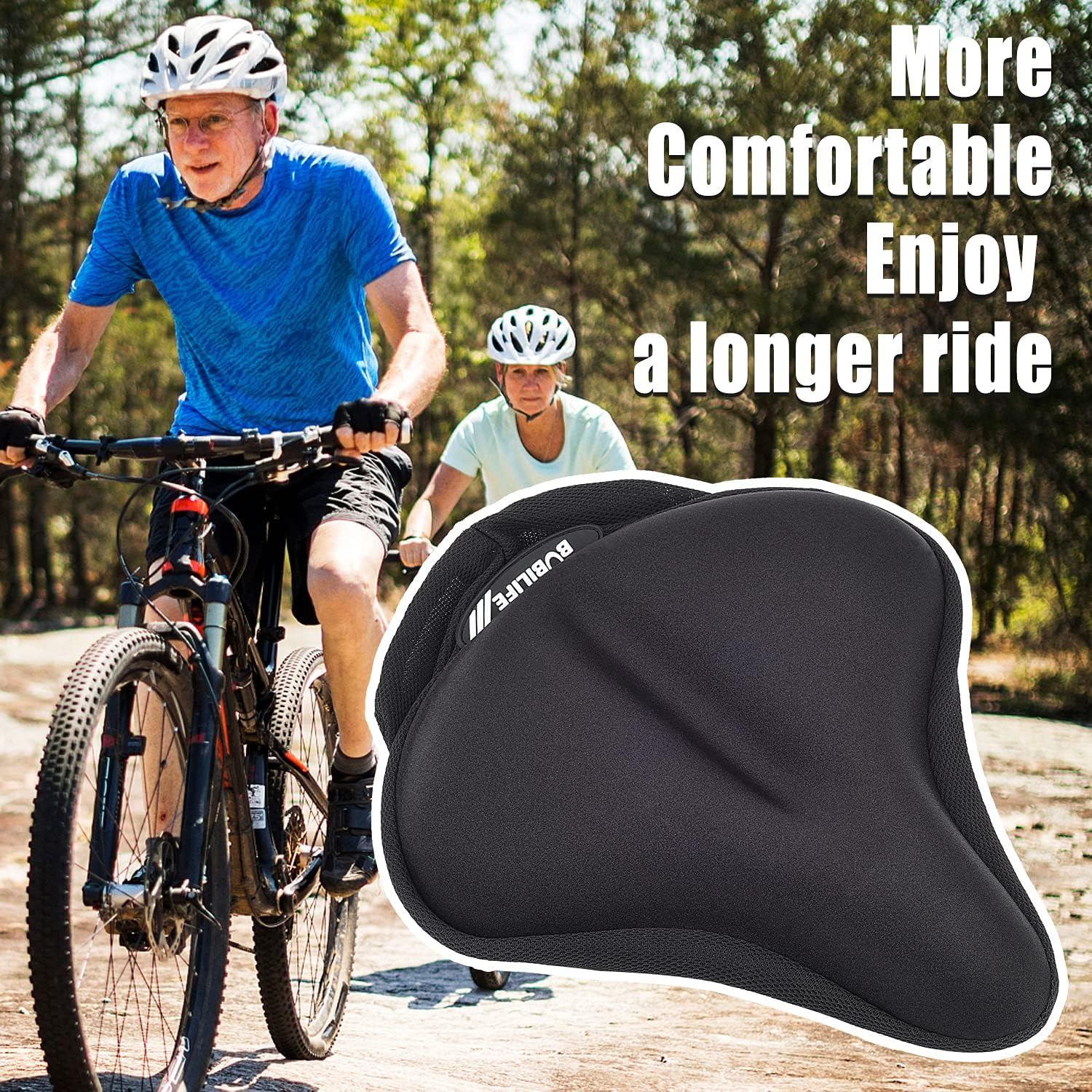 Thick & Wide Gel Bike Seat Cushion Cover Pad with Rainproof Cover - Comfortable Silicone Gel Memory Foam Bicycle Saddle Seat Cushion Cover Pad with UV Protection Waterproof Cover image number 5