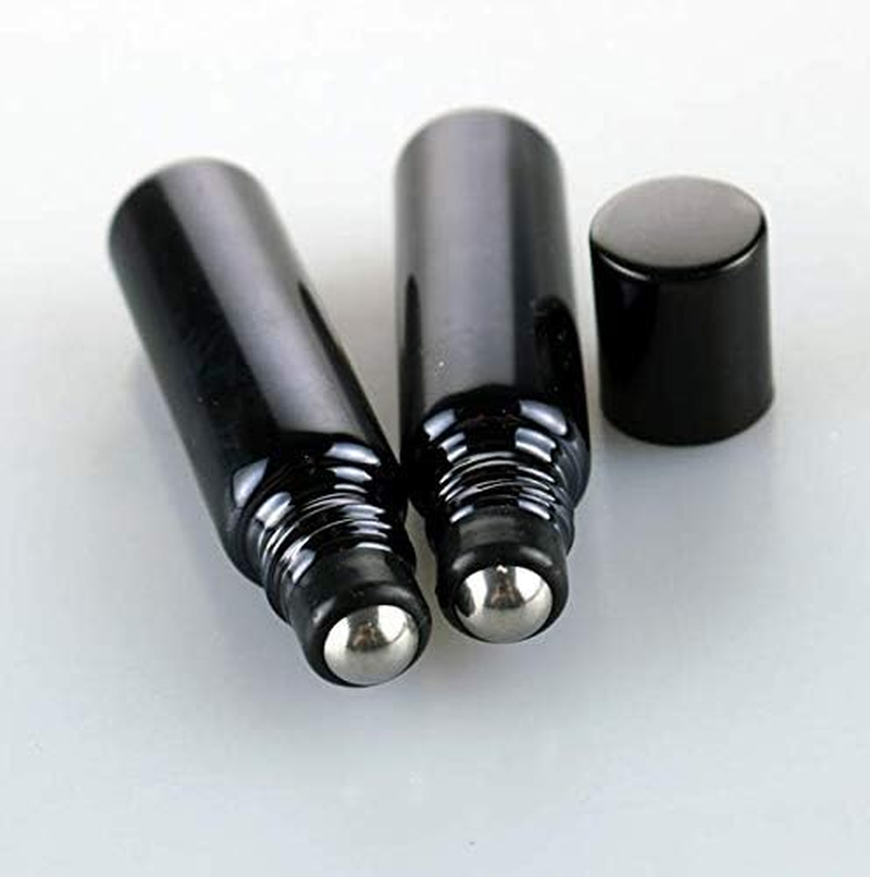 6PCS 5Ml Upscale Glass Roll-On Bottles with Lid and Stainless Steel Roller Ball Empty Refillable Essential Oil Perfume Liquids Roller Bottles Vial Portable Container Pot Jar (Black) image number 1