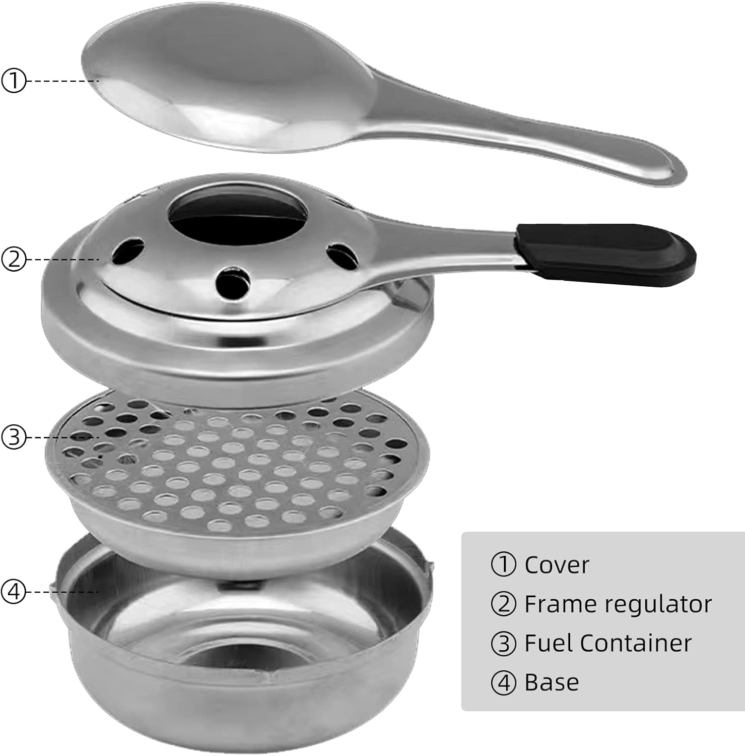 YUNFANG Mini Alcohol Stove, Frame Adjustable, Stainless Steel, Portable, Anti-Scalding Handle, Suitable for Fondue, Hotpot, Hiking, Camping