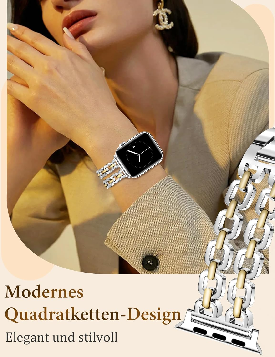 Gold- Und Silber-Armb&auml;nder F&uuml;r Damen, Kompatibel Mit Apple Watch 38/40/41/42/44/46/49Mm. Verstellbares Metallarmband, Schickes, H&uuml;bsches Kettenarmband F&uuml;r Die Iwatch Series 11/10/9/8/7/6/5/4/SE/3/2/1 image number 2