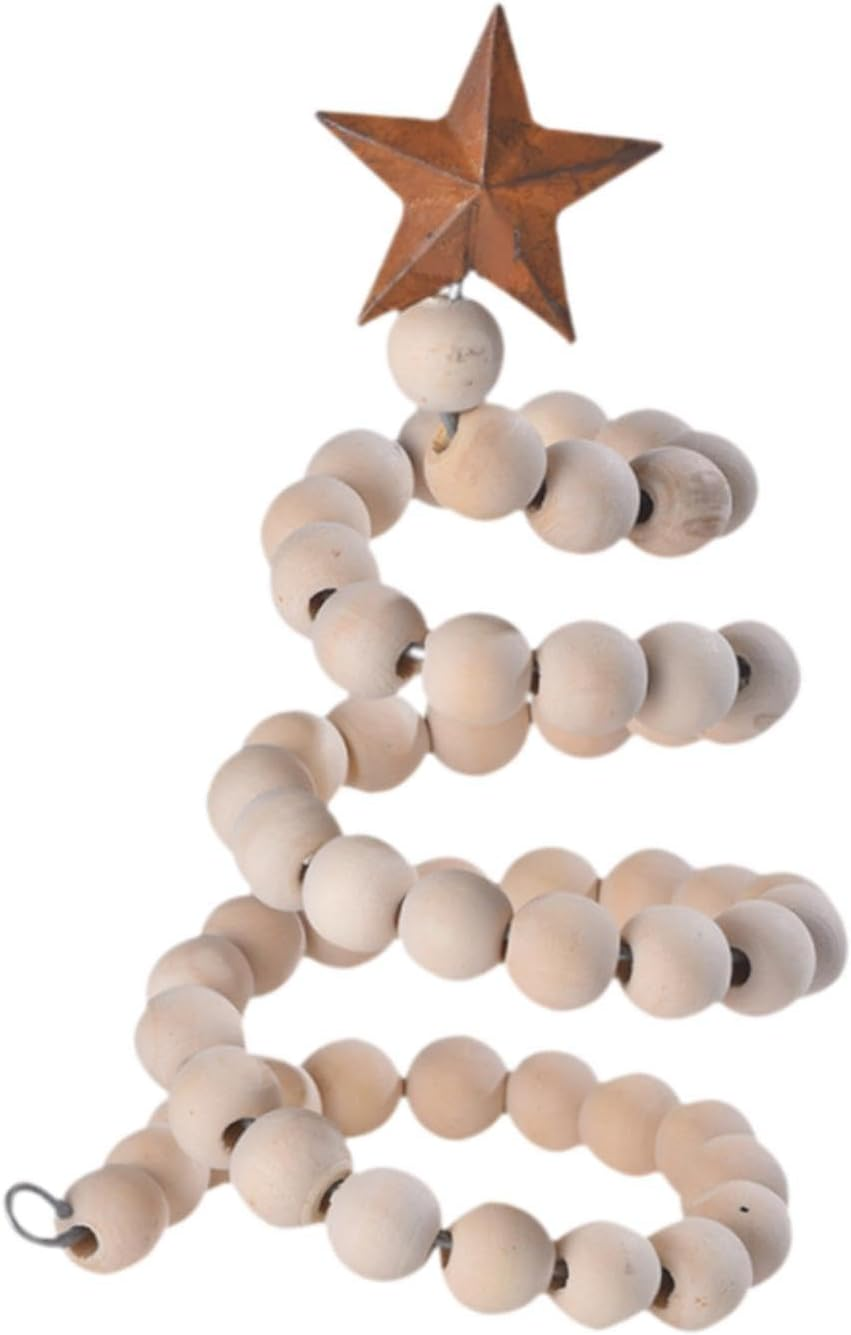 Generic Mini Desk Christmas Tree,Xmas Tree Wooden Bead Decorative Xmas Tree with Star Topper for Valentines Day Home Decor, Wood
