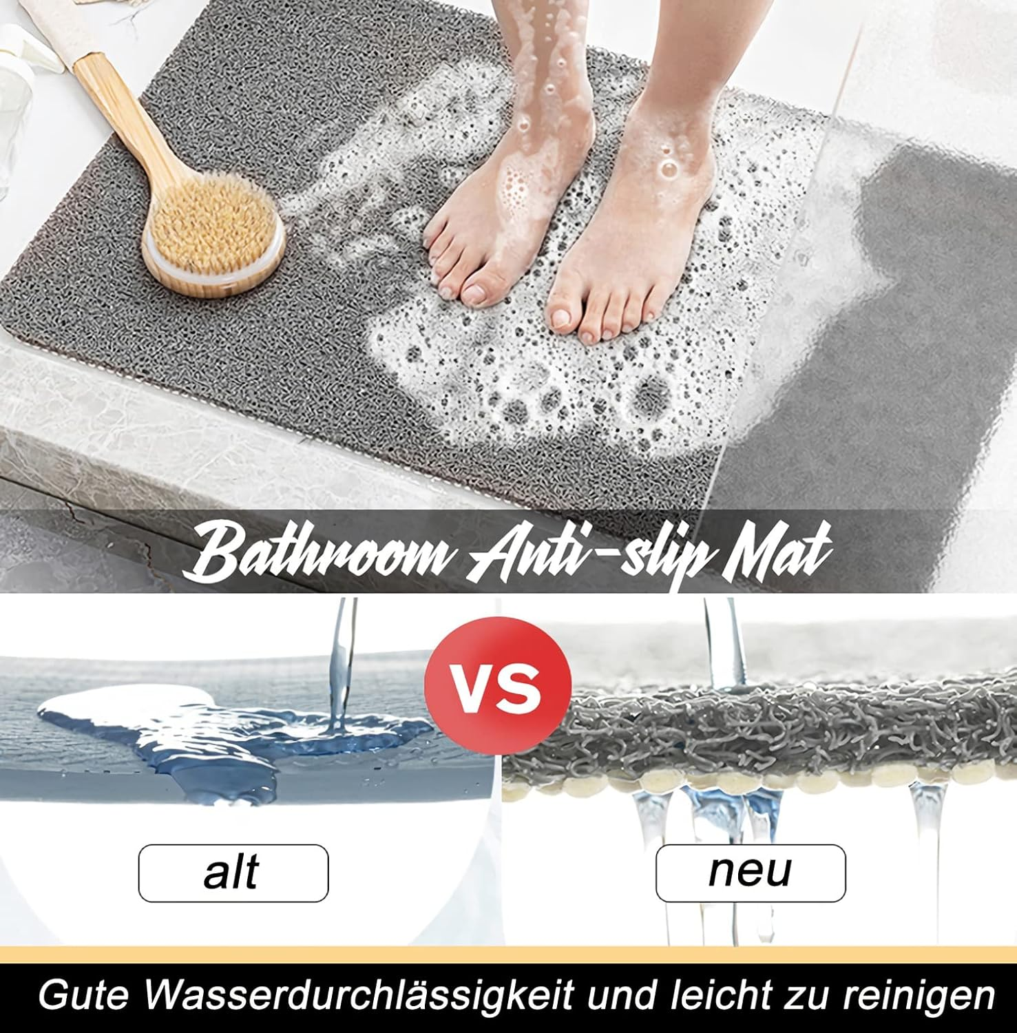 Non-Slip Shower Mat Bathtub Mat with Drain Soft on Feet PVC Loofah Shower for Bathroom Wet Area Quick Drying Comfort Shower Rugs (24&rdquo;&times;16&rdquo;) image number 7