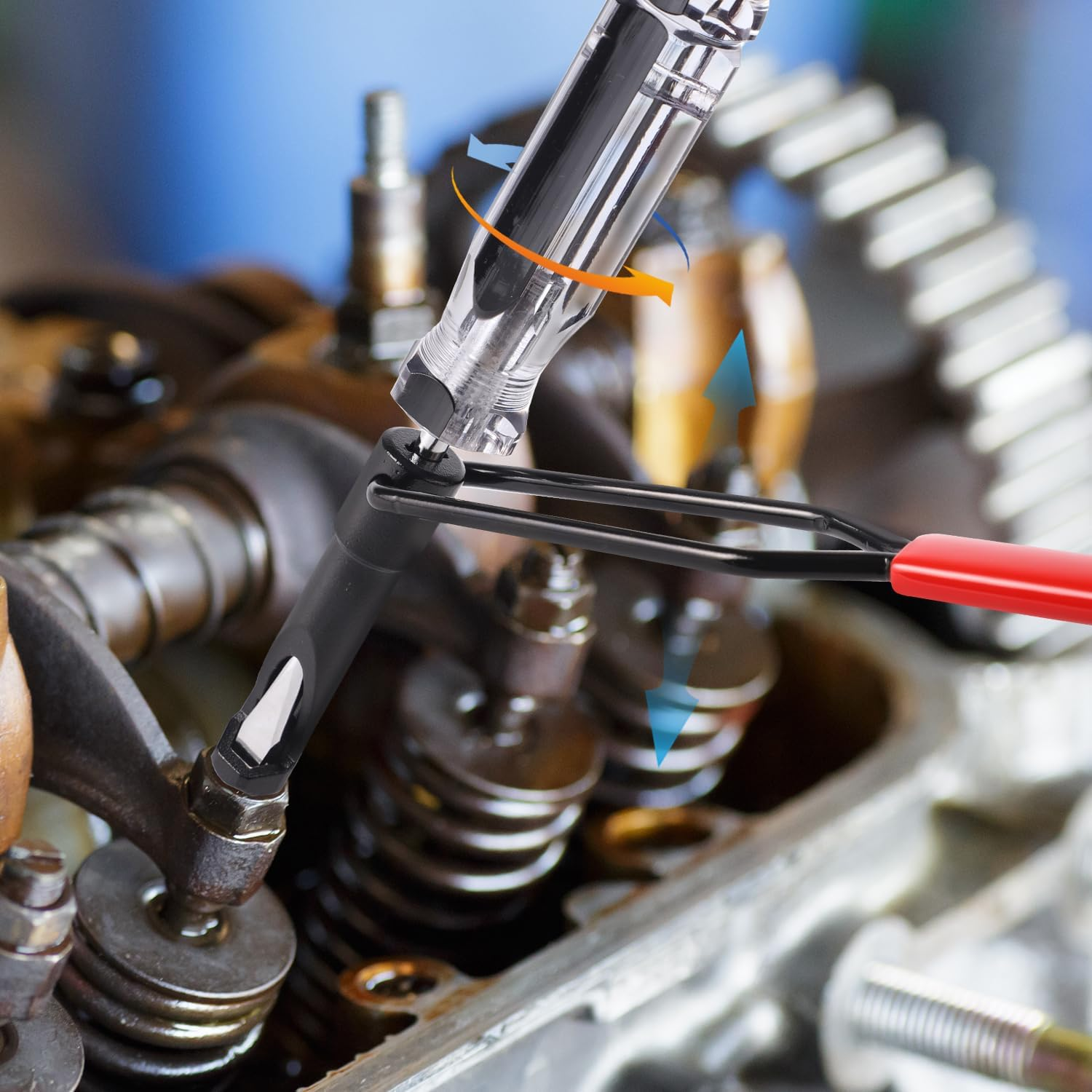 Valve Adjustment Tool, Valve Lash Adjustment Tool with Gauge Jam Nut Valve Grinding Tool Valve Lapping Guiding Removal Tool for Auto Vehicle Engines image number 6