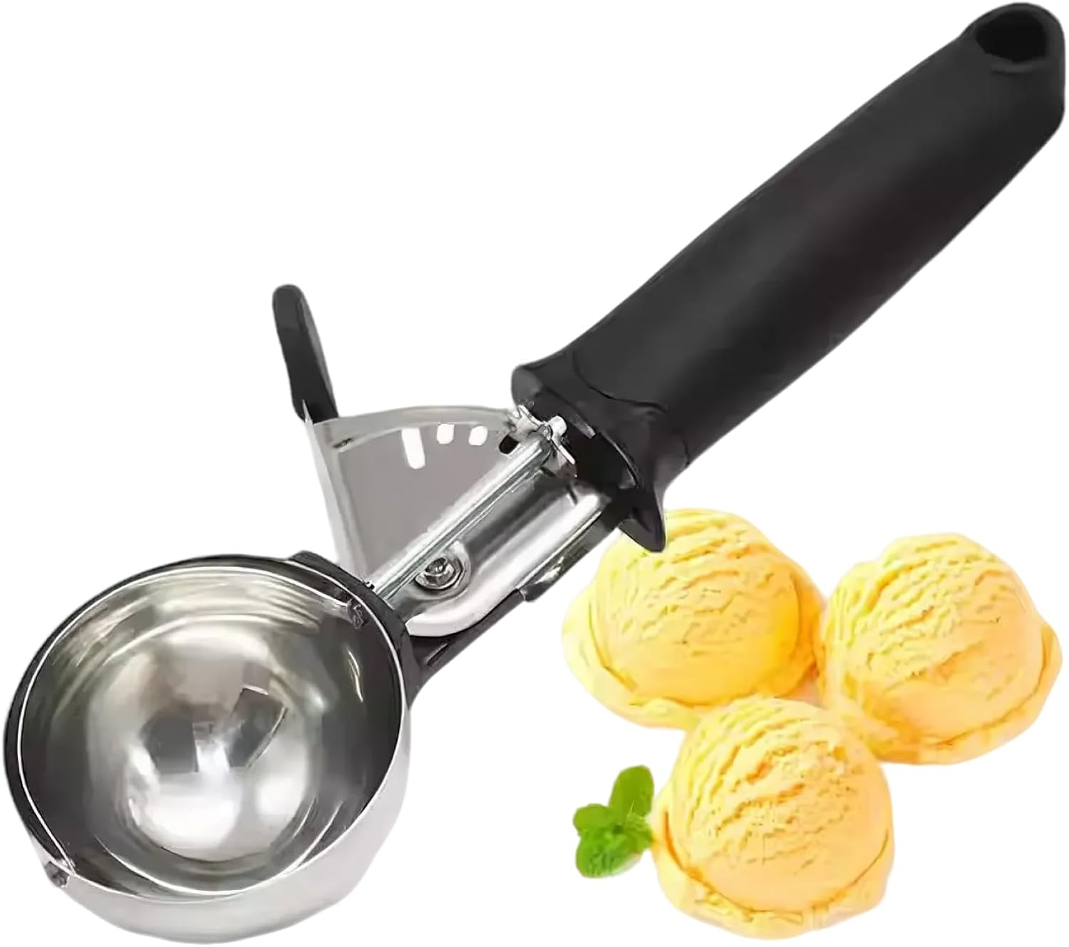 Ice Cream Scoop Premium Trigger Stainless Steel Ice Cream Scoop with Black Non-Slip Handle, Effortless Ice Cream Serving Tool for Gelato, Sorbet, and More, Ergonomic Design for Comfortable Scooping image number 4