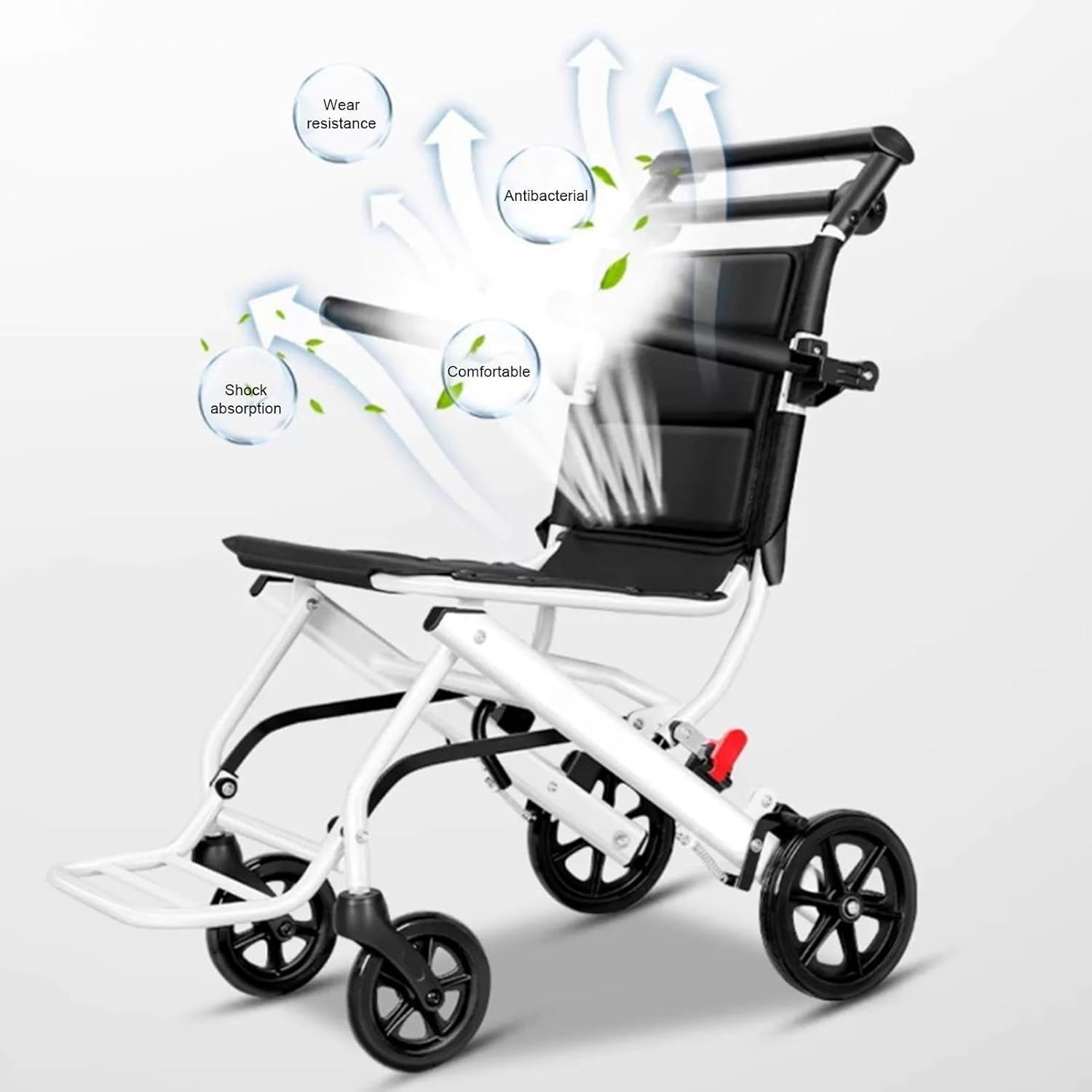 Lightweight Foldable Wheelchairs for Adults Transport Chair with Telescopic Handle, 21Lbs Portable Folding Travel Transfer Wheel Chairs for Seniors, 12" Rear Wheels image number 2